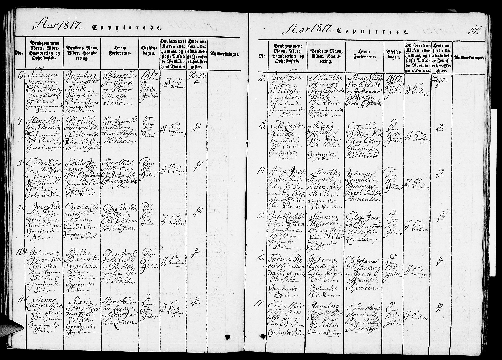 Gulen sokneprestembete, AV/SAB-A-80201/H/Haa/Haaa/L0018: Parish register (official) no. A 18, 1816-1825, p. 192