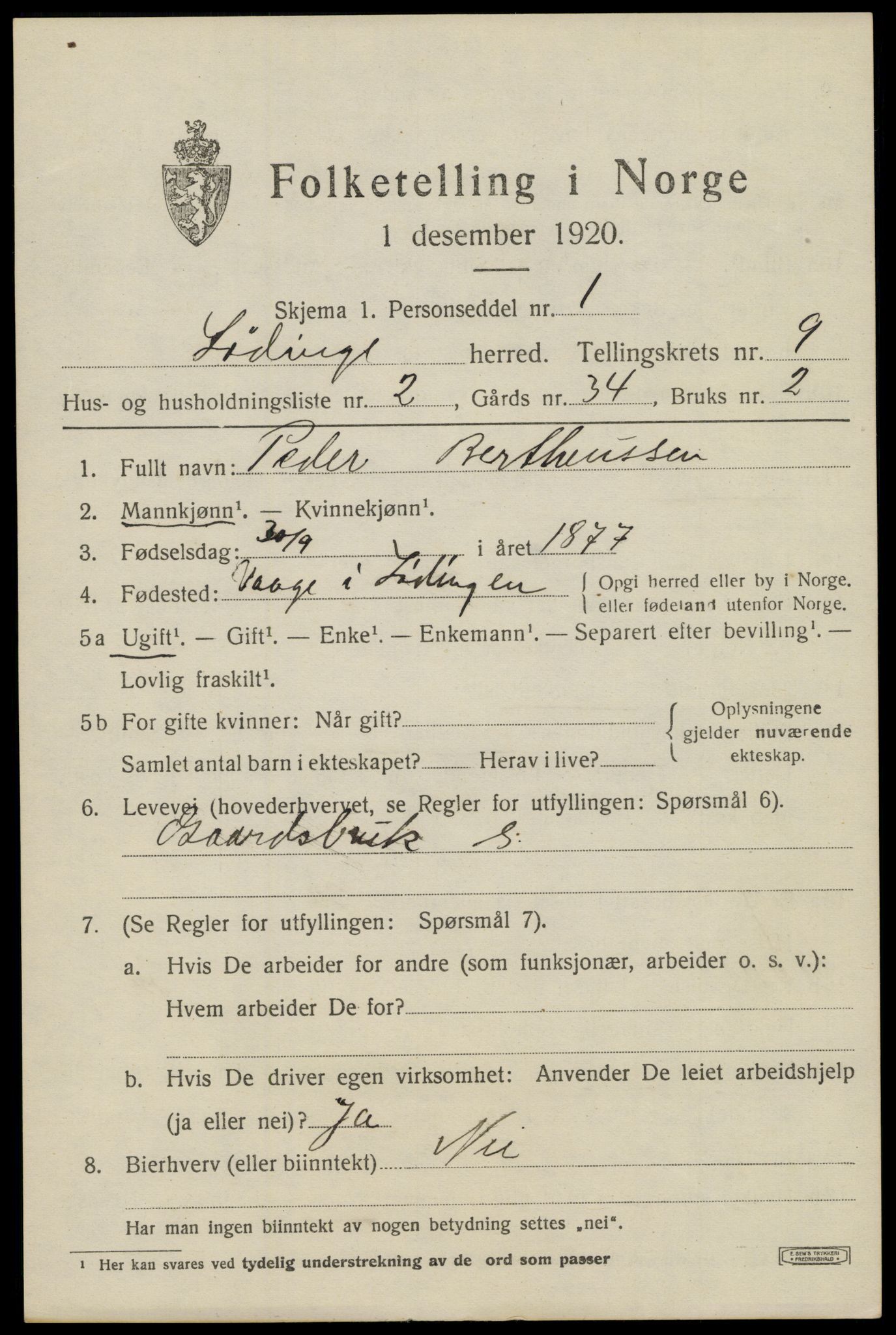 SAT, 1920 census for Lødingen, 1920, p. 5689