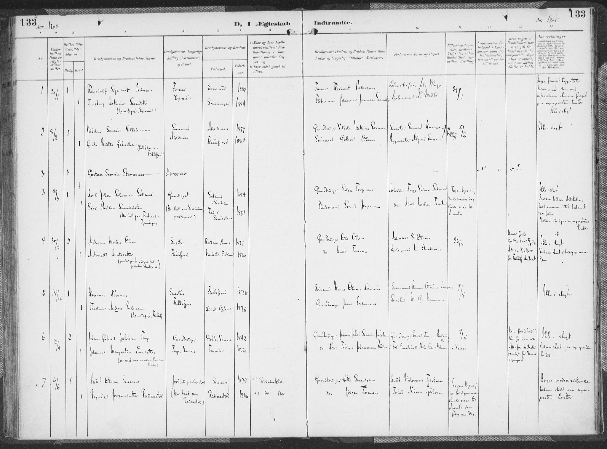 Flekkefjord sokneprestkontor, SAK/1111-0012/F/Fa/Faa/L0002: Parish register (official) no. A 2, 1900-1912, p. 133