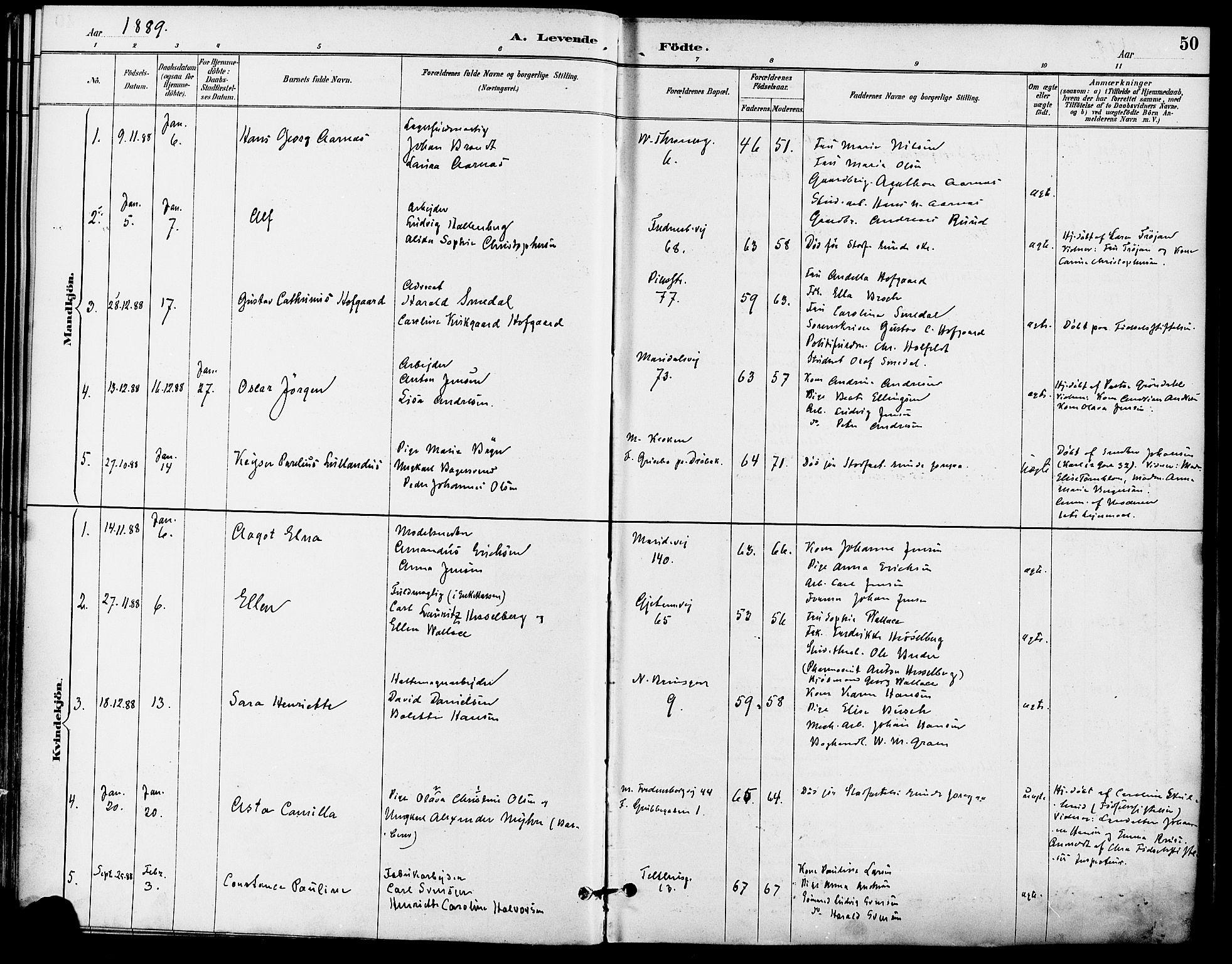 Gamle Aker prestekontor Kirkebøker, AV/SAO-A-10617a/F/L0008: Parish register (official) no. 8, 1887-1896, p. 50