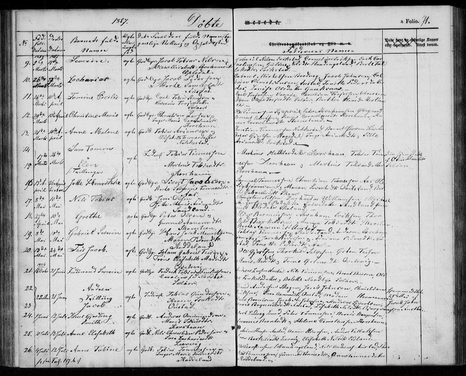 Lyngdal sokneprestkontor, SAK/1111-0029/F/Fa/Faa/L0001: Parish register (official) no. A 1, 1837-1857, p. 71