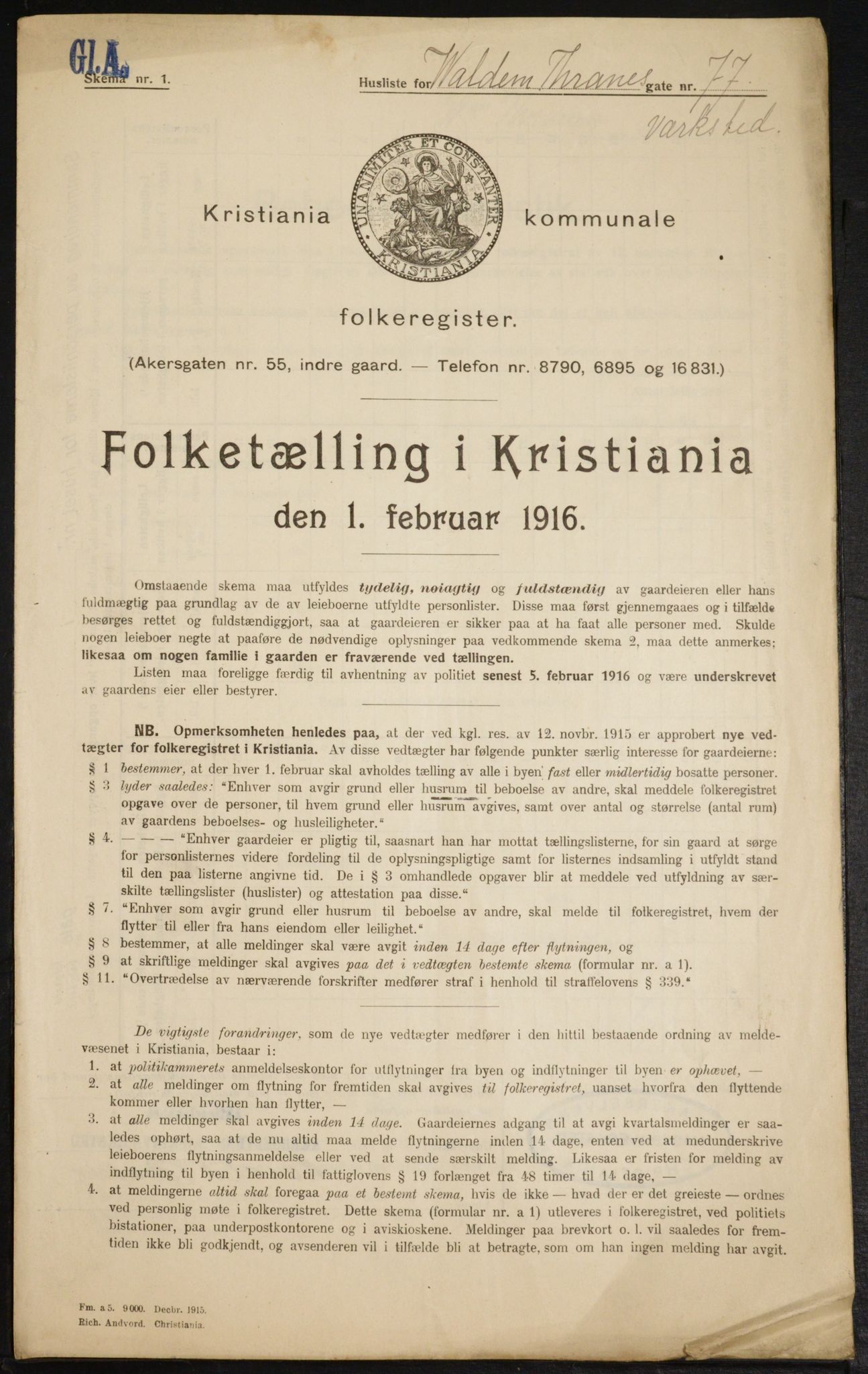 OBA, Municipal Census 1916 for Kristiania, 1916, p. 130997