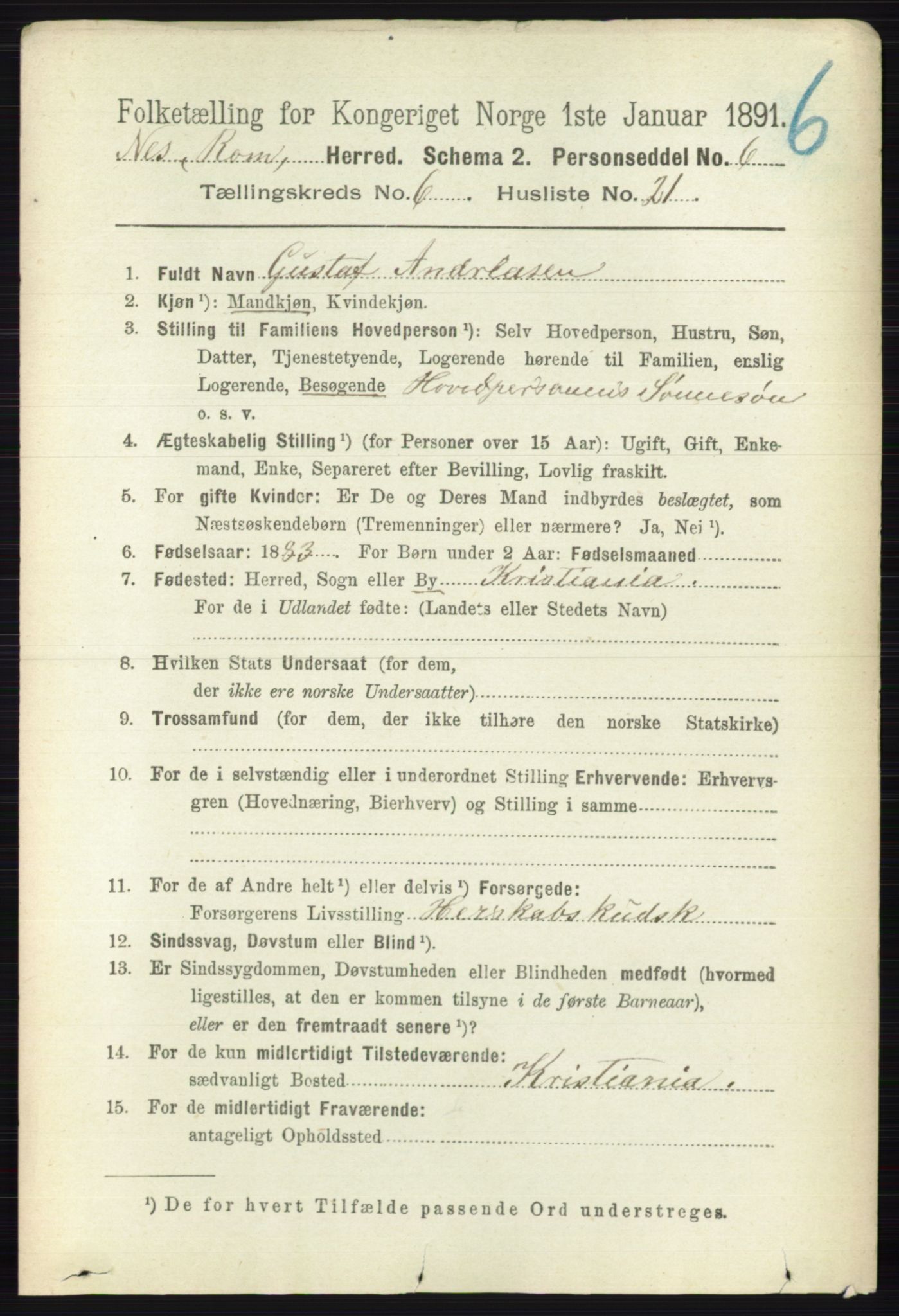 RA, 1891 census for 0236 Nes, 1891, p. 3504