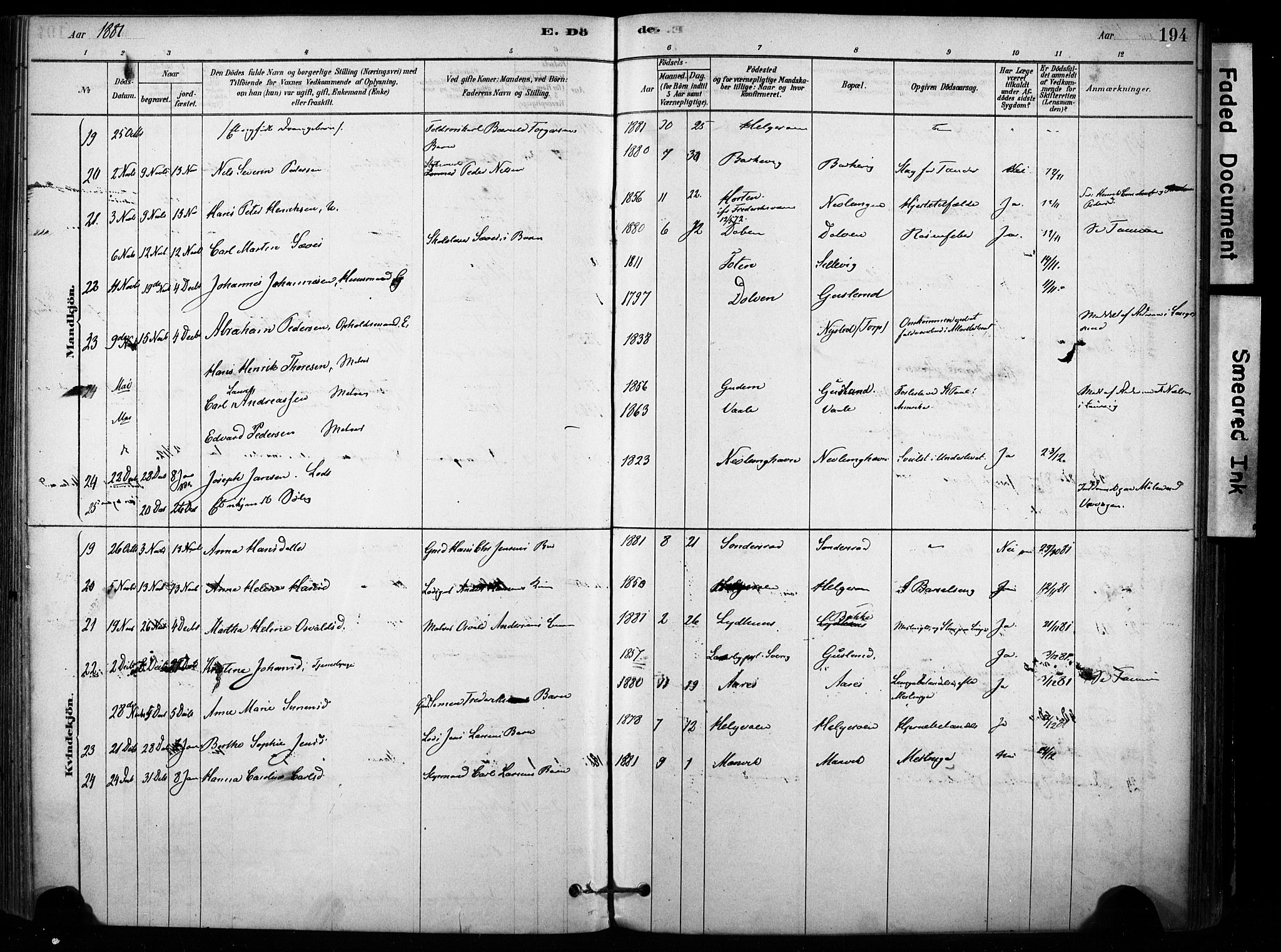 Brunlanes kirkebøker, AV/SAKO-A-342/F/Fb/L0001: Parish register (official) no. II 1, 1878-1899, p. 194