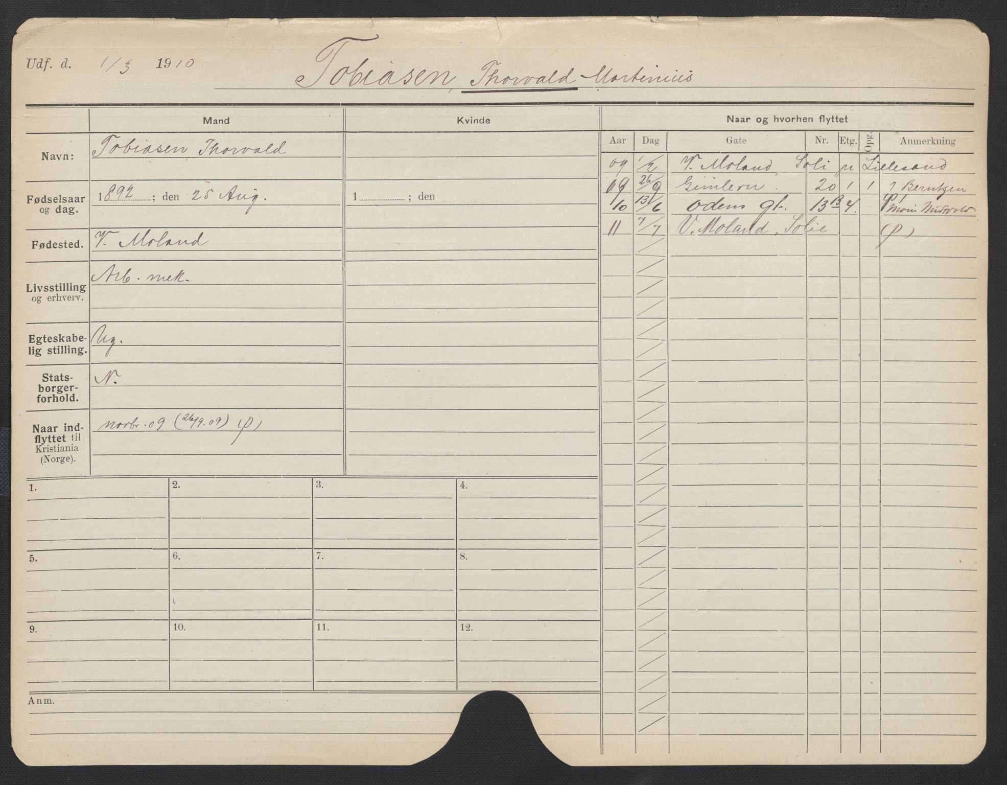 Oslo folkeregister, Registerkort, AV/SAO-A-11715/F/Fa/Fac/L0011: Menn, 1906-1914, p. 124a