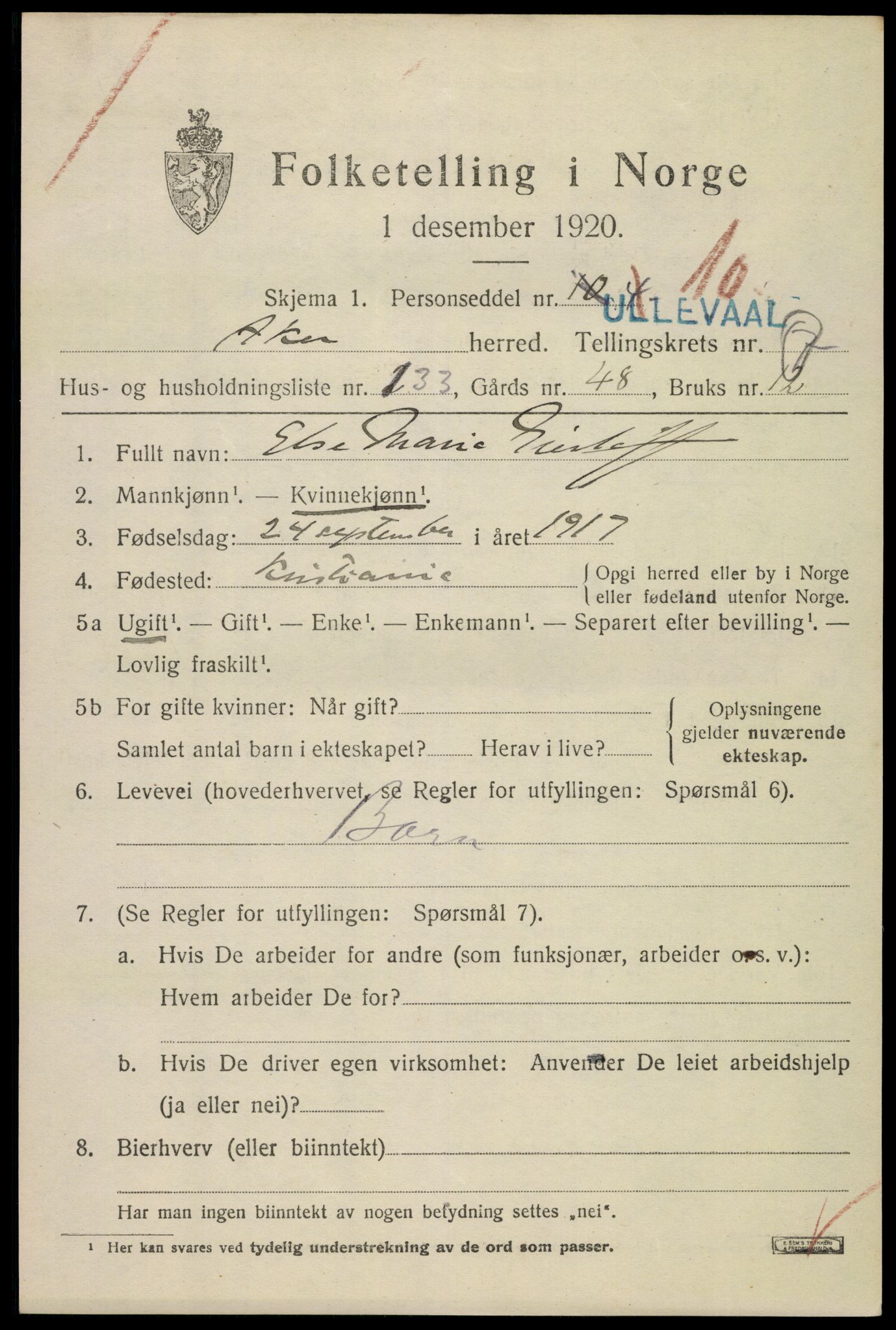 SAO, 1920 census for Aker, 1920, p. 51346