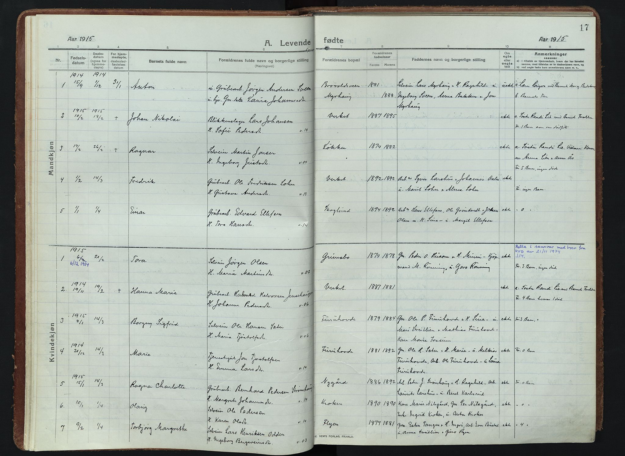 Alvdal prestekontor, SAH/PREST-060/H/Ha/Haa/L0005: Parish register (official) no. 5, 1913-1930, p. 17