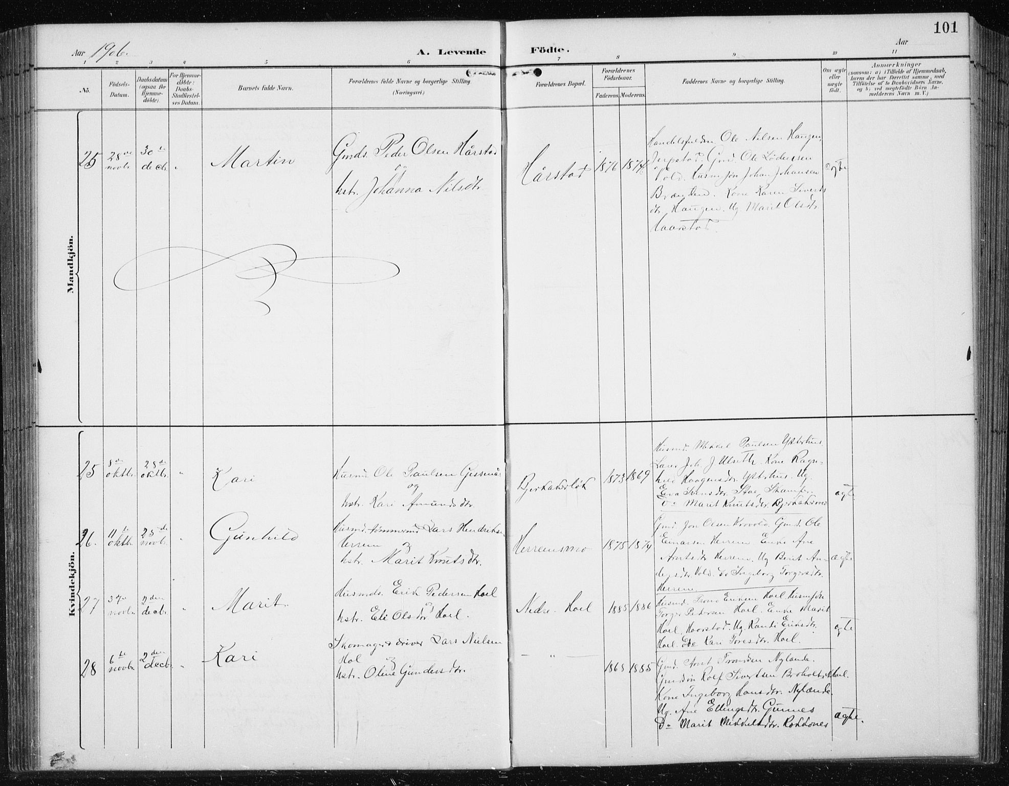 Ministerialprotokoller, klokkerbøker og fødselsregistre - Sør-Trøndelag, SAT/A-1456/674/L0876: Parish register (copy) no. 674C03, 1892-1912, p. 101