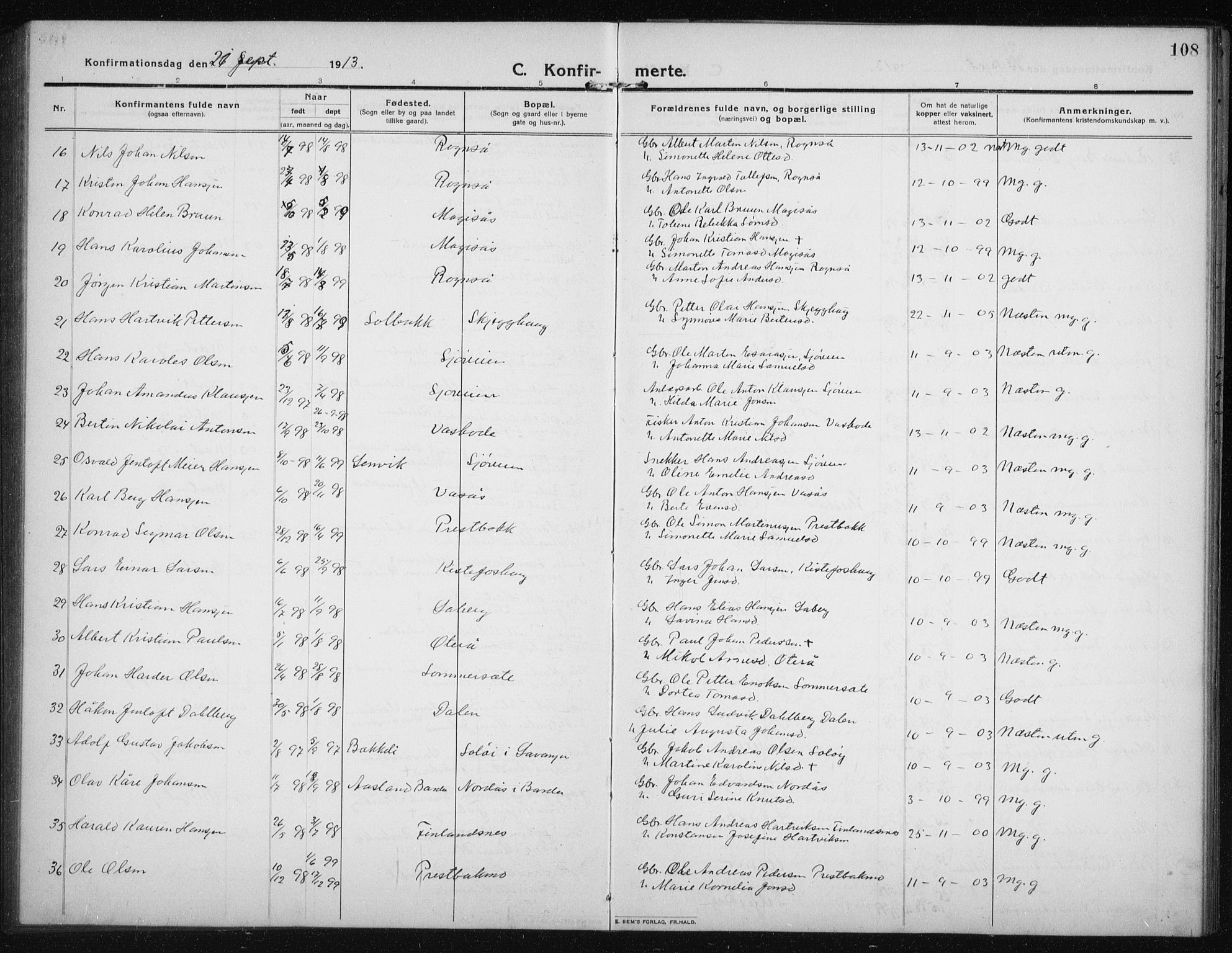Salangen sokneprestembete, SATØ/S-1324/H/Ha/L0005klokker: Parish register (copy) no. 5, 1918-1937, p. 108