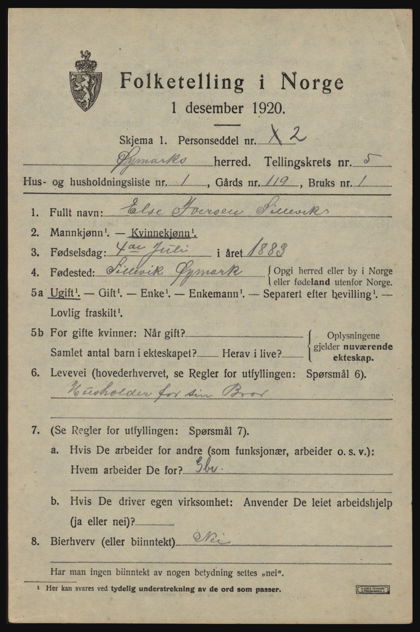 SAO, 1920 census for Øymark, 1920, p. 3727