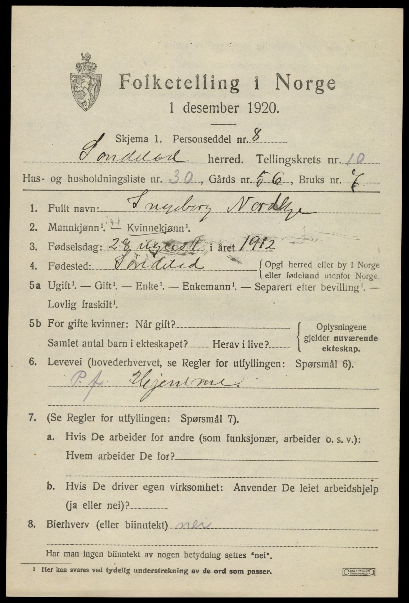 SAK, 1920 census for Søndeled, 1920, p. 5309
