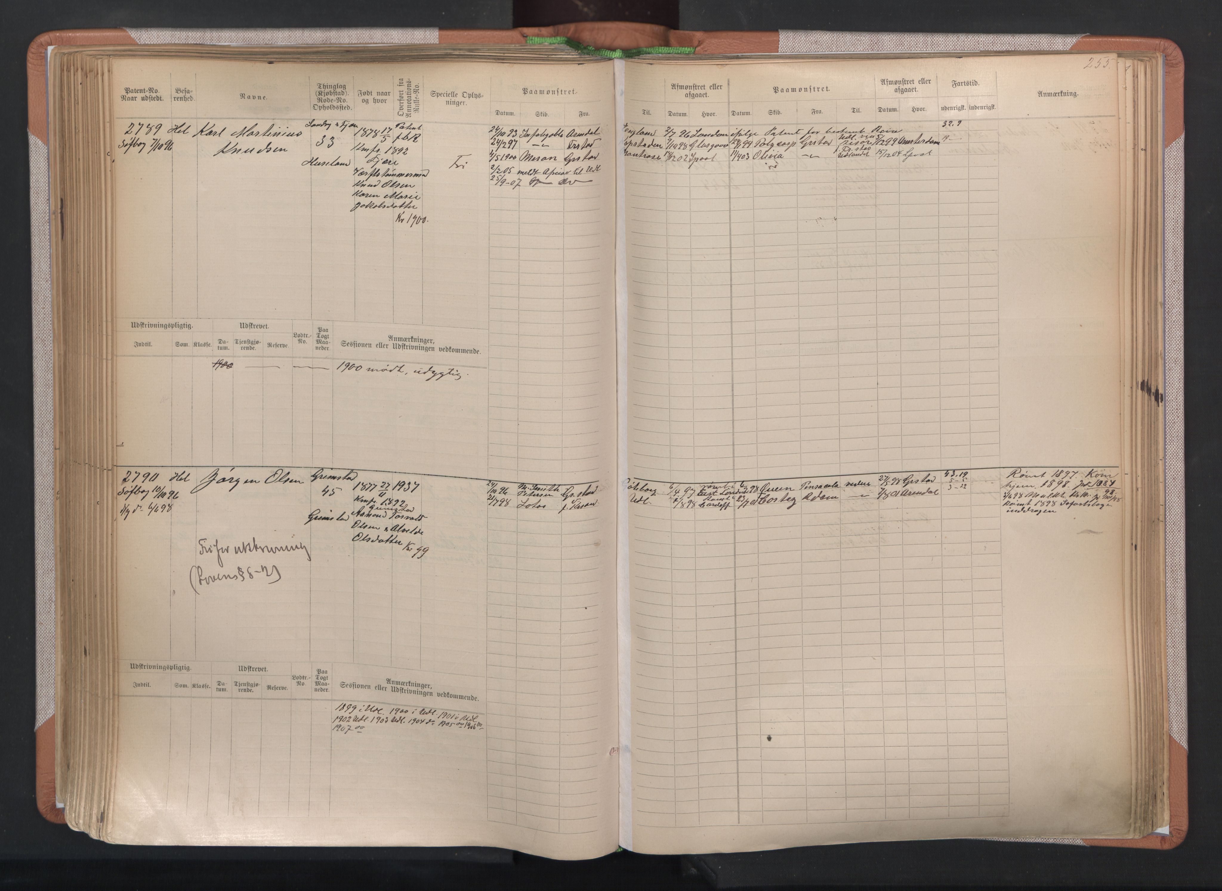 Grimstad mønstringskrets, AV/SAK-2031-0013/F/Fb/L0004: Hovedrulle A nr 2277-3042, F-7, 1889-1940, p. 263