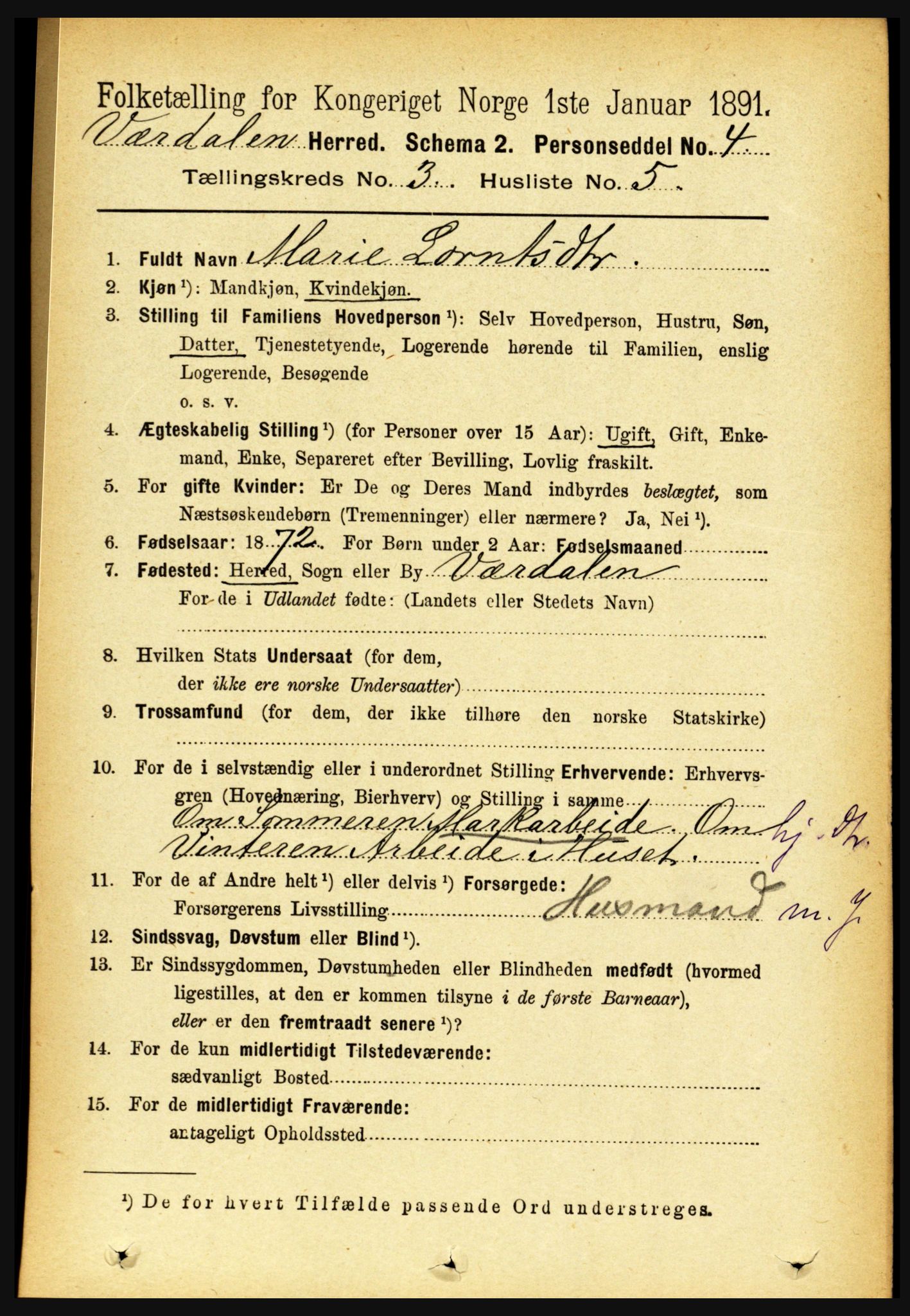 RA, 1891 census for 1721 Verdal, 1891, p. 1799