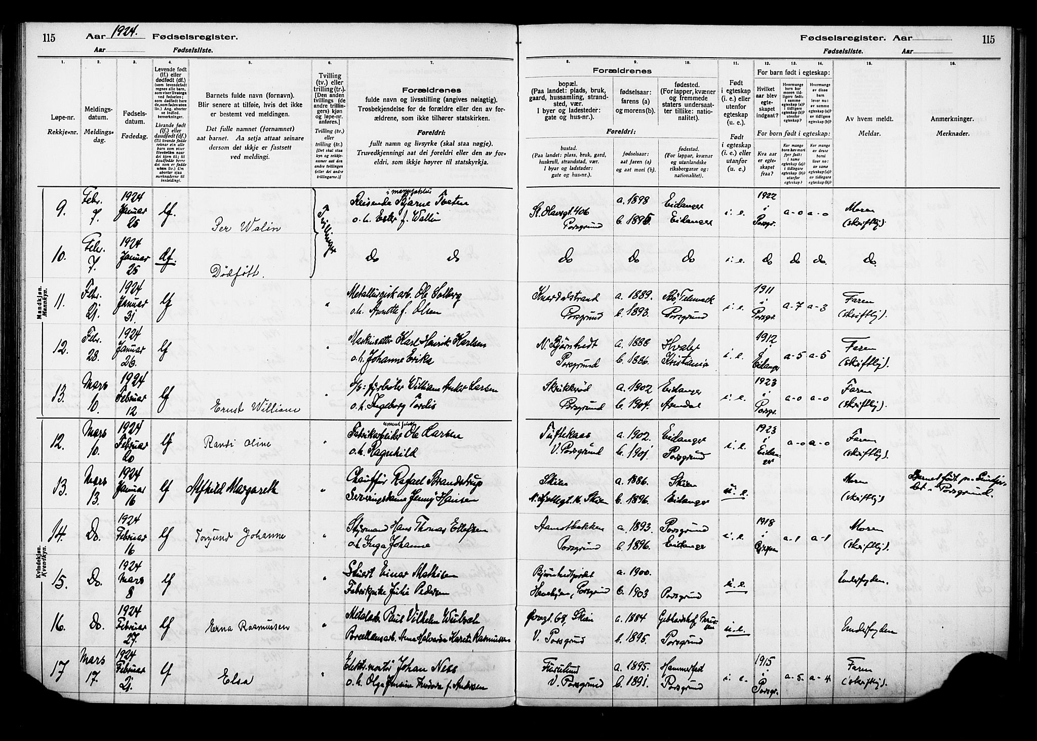 Porsgrunn kirkebøker , AV/SAKO-A-104/J/Ja/L0001: Birth register no. 1, 1916-1929, p. 115