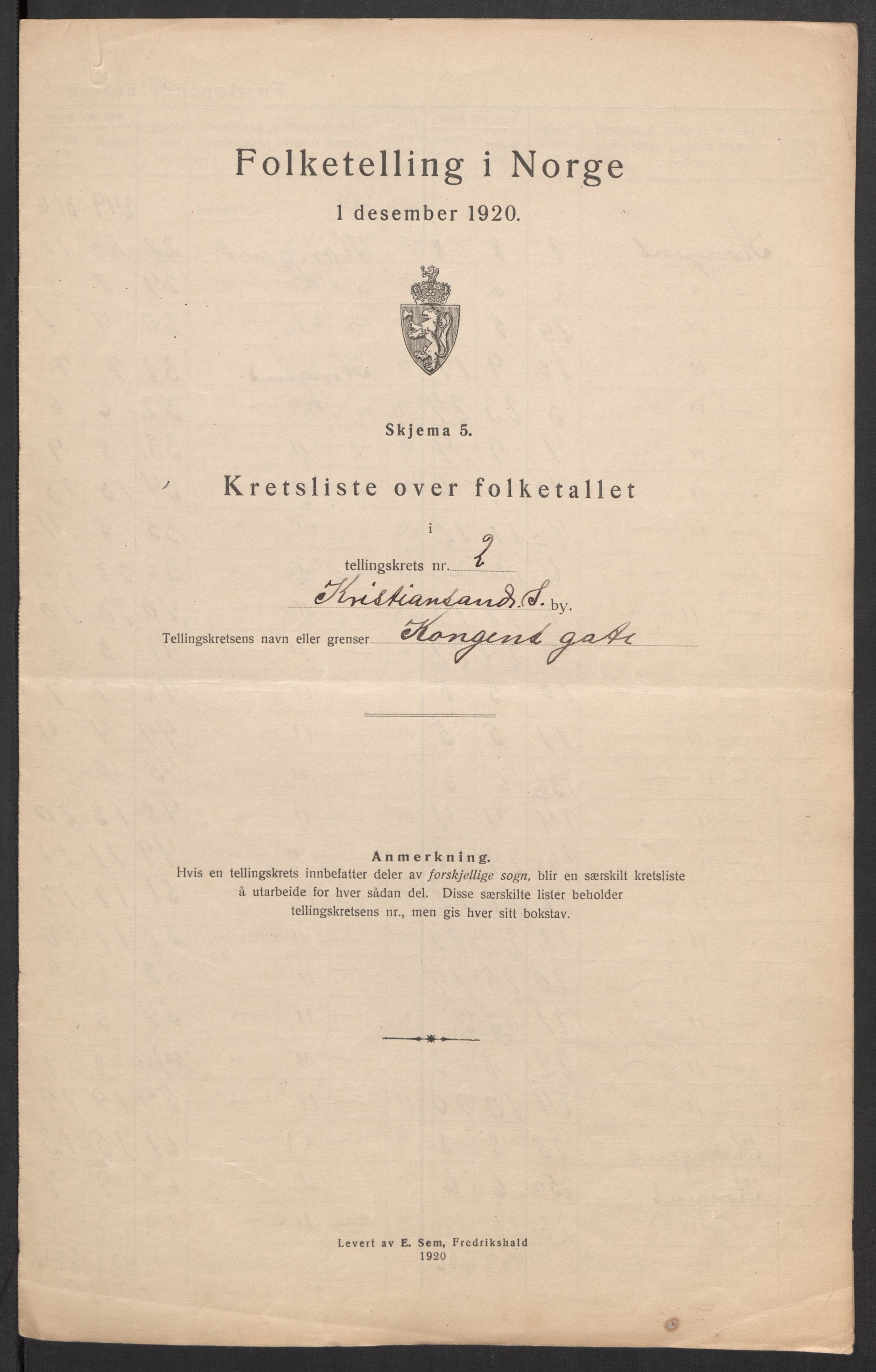 SAK, 1920 census for Kristiansand, 1920, p. 10