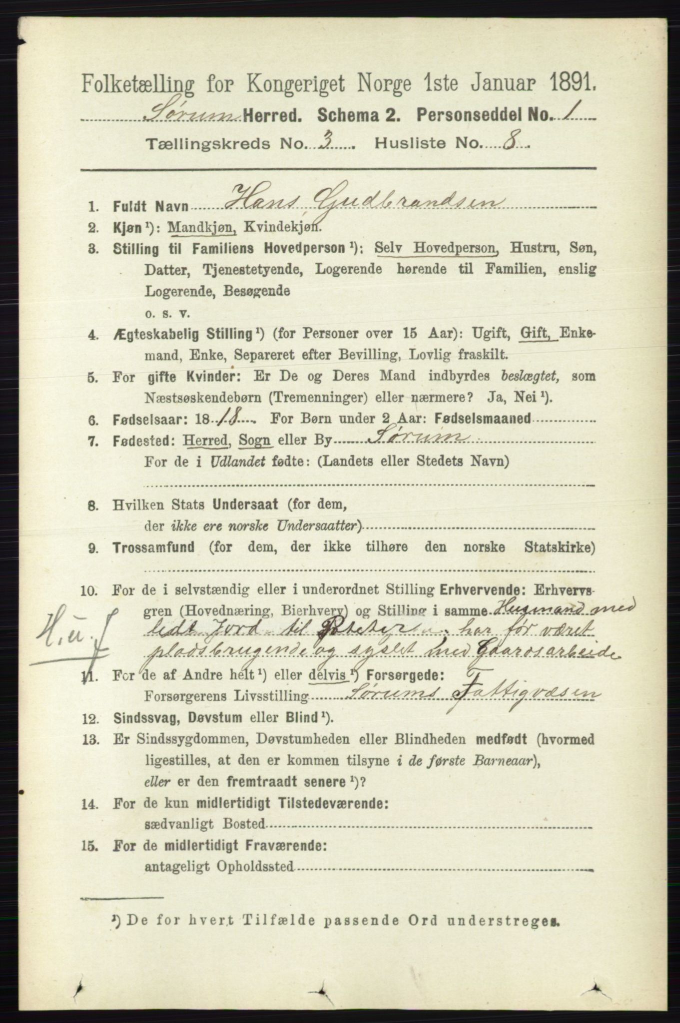 RA, 1891 census for 0226 Sørum, 1891, p. 1339