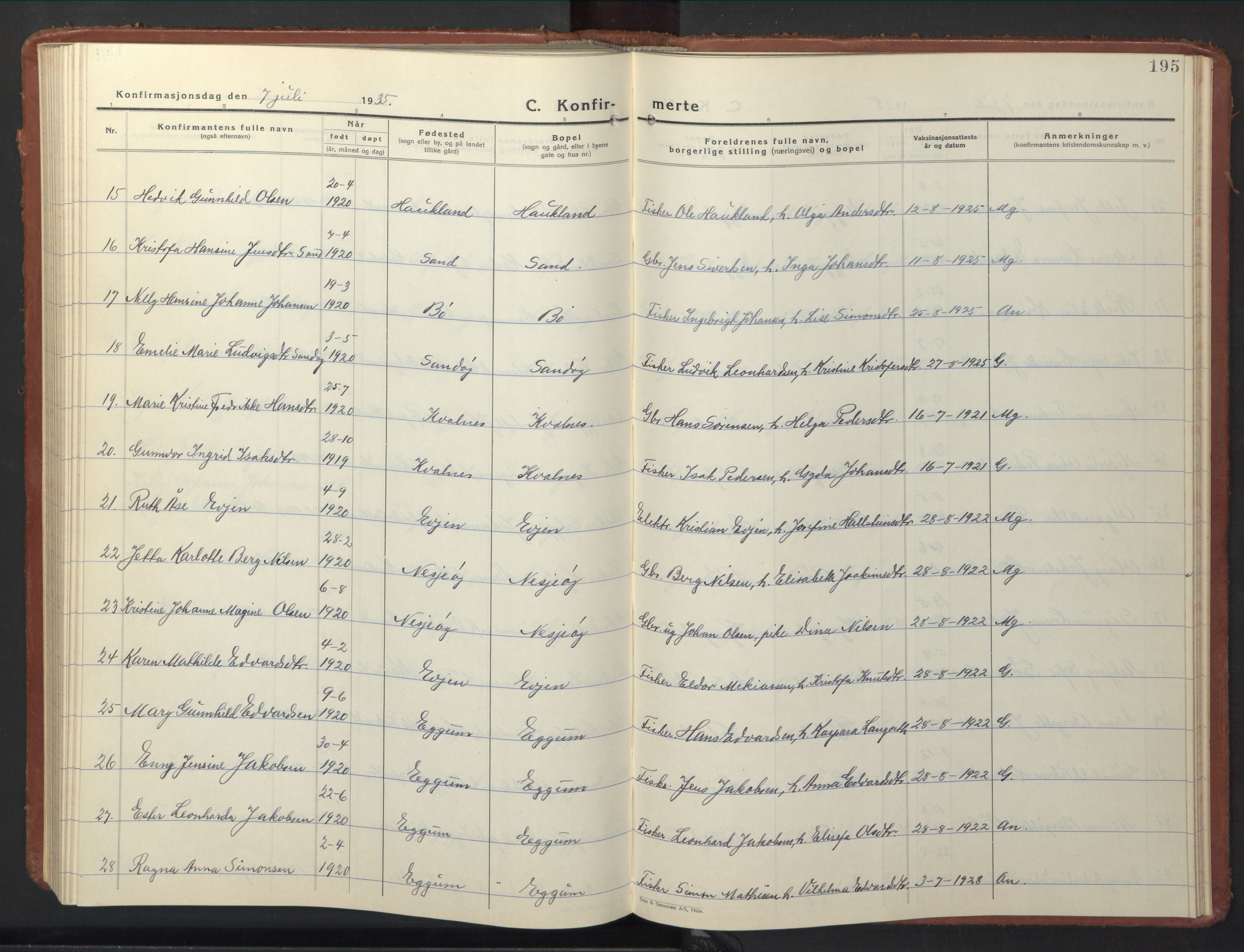 Ministerialprotokoller, klokkerbøker og fødselsregistre - Nordland, AV/SAT-A-1459/880/L1143: Parish register (copy) no. 880C05, 1929-1951, p. 195