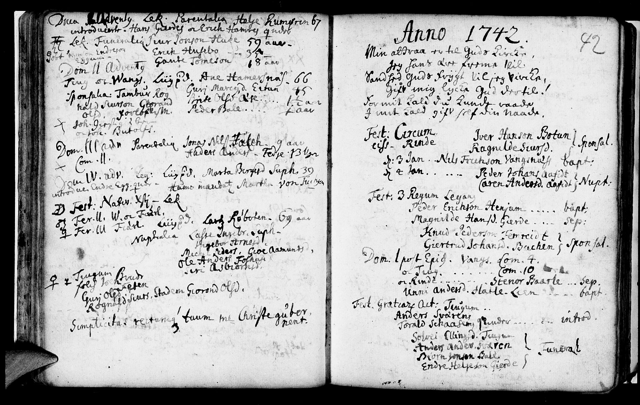 Leikanger sokneprestembete, SAB/A-81001: Parish register (official) no. A 2, 1735-1756, p. 42