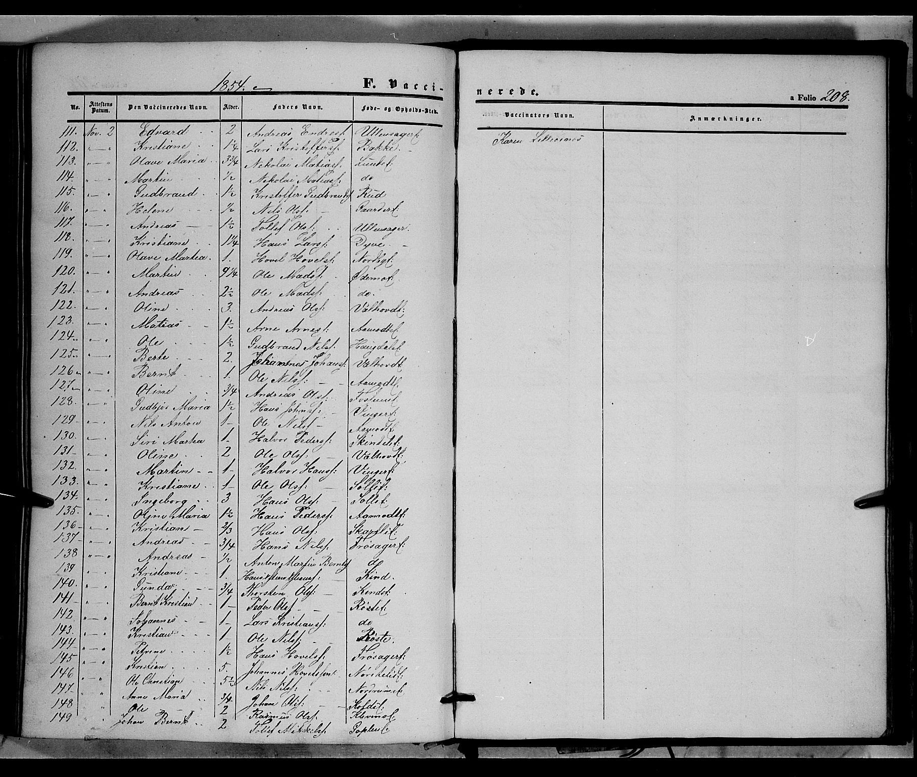 Land prestekontor, SAH/PREST-120/H/Ha/Haa/L0010: Parish register (official) no. 10, 1847-1859, p. 208