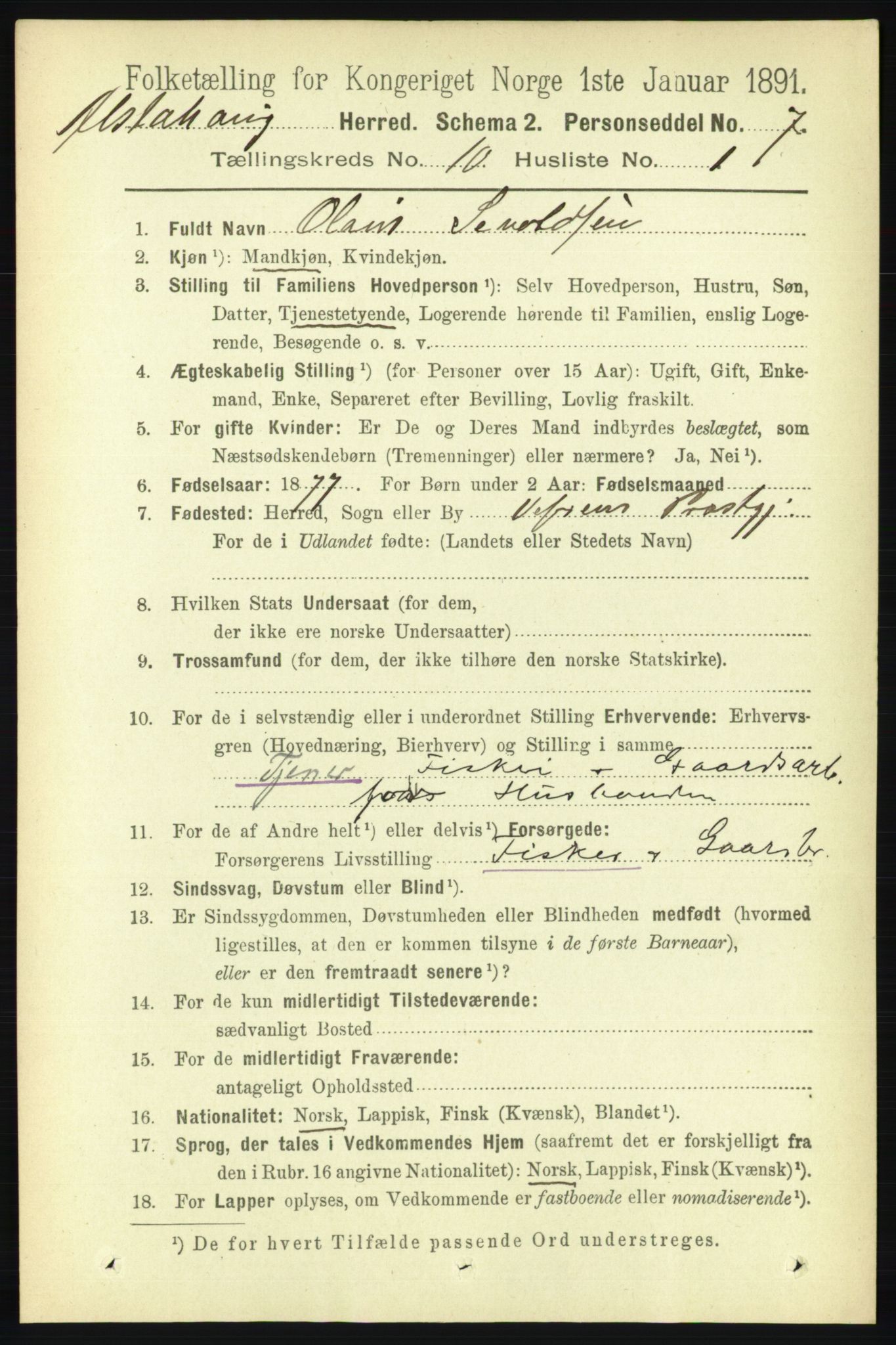 RA, 1891 census for 1820 Alstahaug, 1891, p. 3513