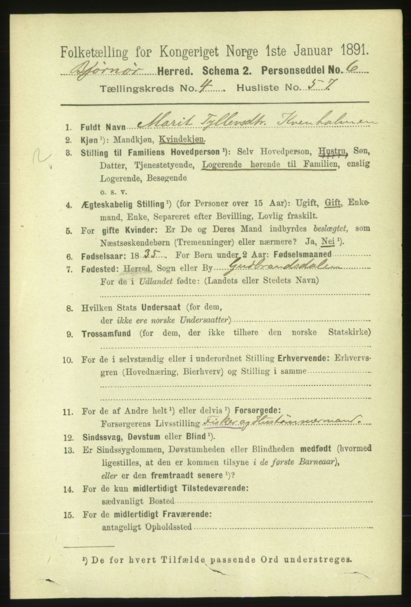 RA, 1891 census for 1632 Bjørnør, 1891, p. 2217