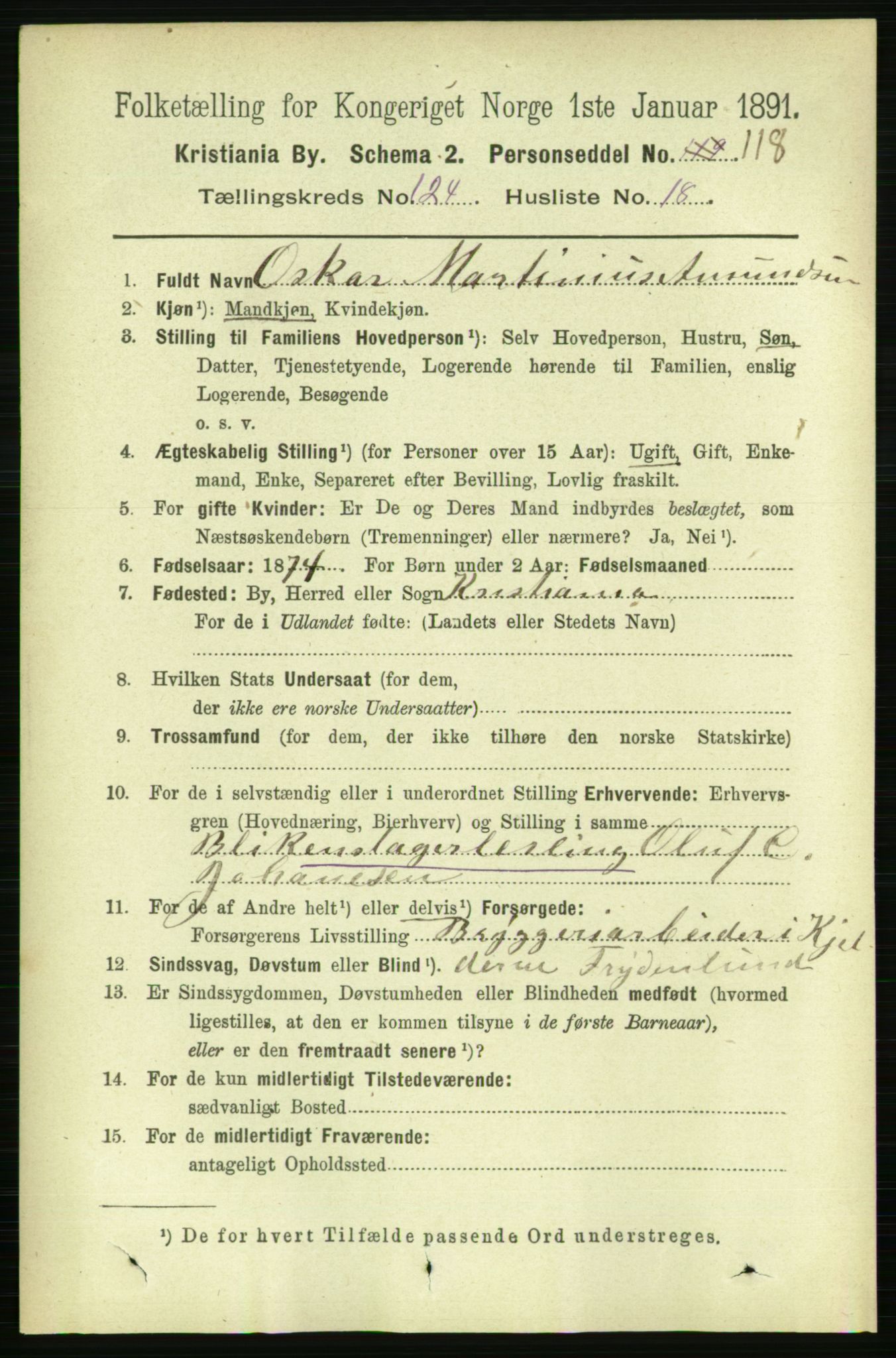 RA, 1891 census for 0301 Kristiania, 1891, p. 65699
