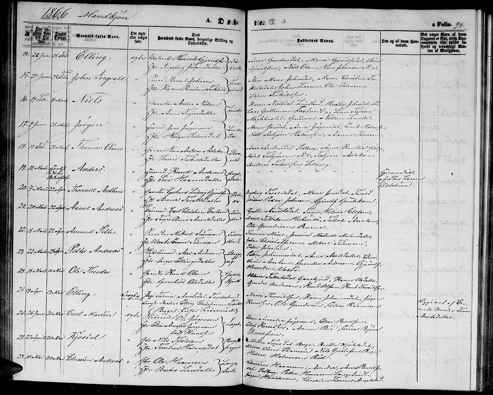 Holt sokneprestkontor, AV/SAK-1111-0021/F/Fb/L0008: Parish register (copy) no. B 8, 1858-1871, p. 94