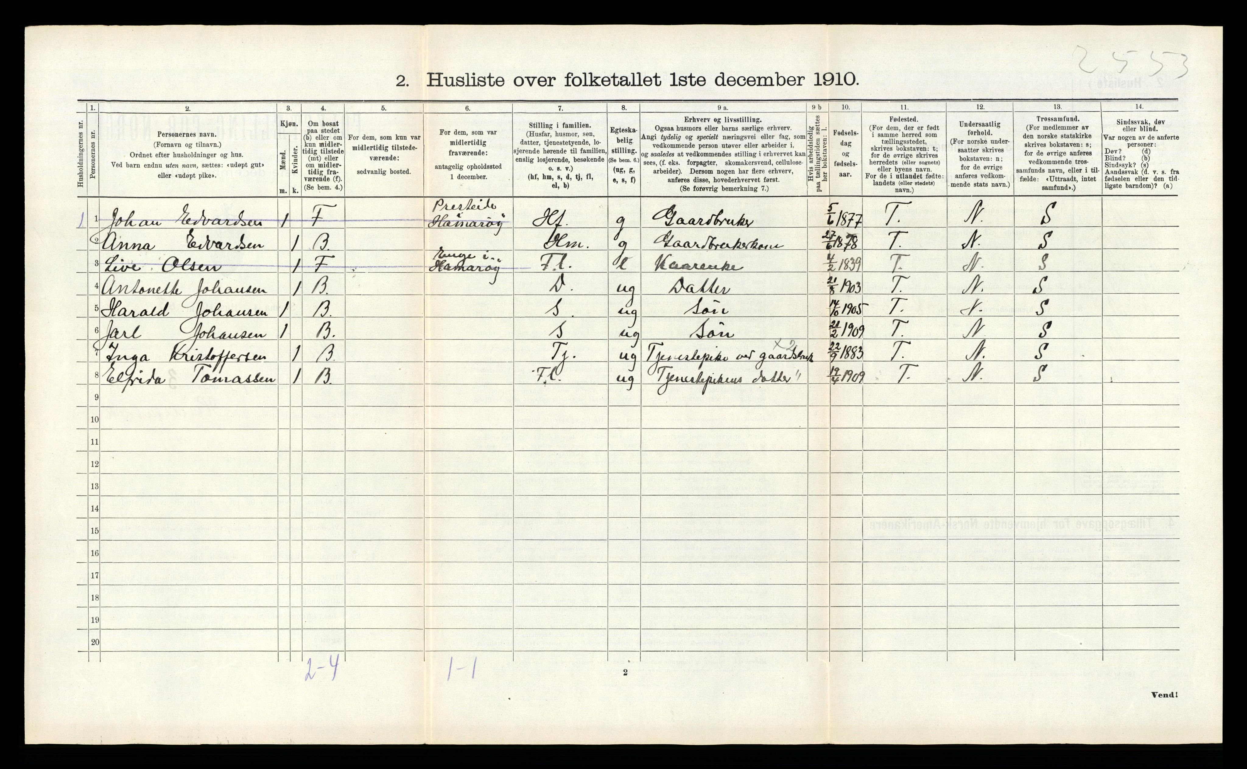 RA, 1910 census for Hamarøy, 1910, p. 703