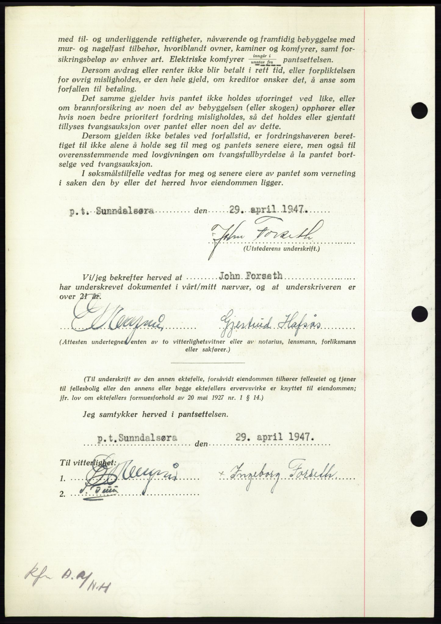 Nordmøre sorenskriveri, AV/SAT-A-4132/1/2/2Ca: Mortgage book no. B96, 1947-1947, Diary no: : 1134/1947