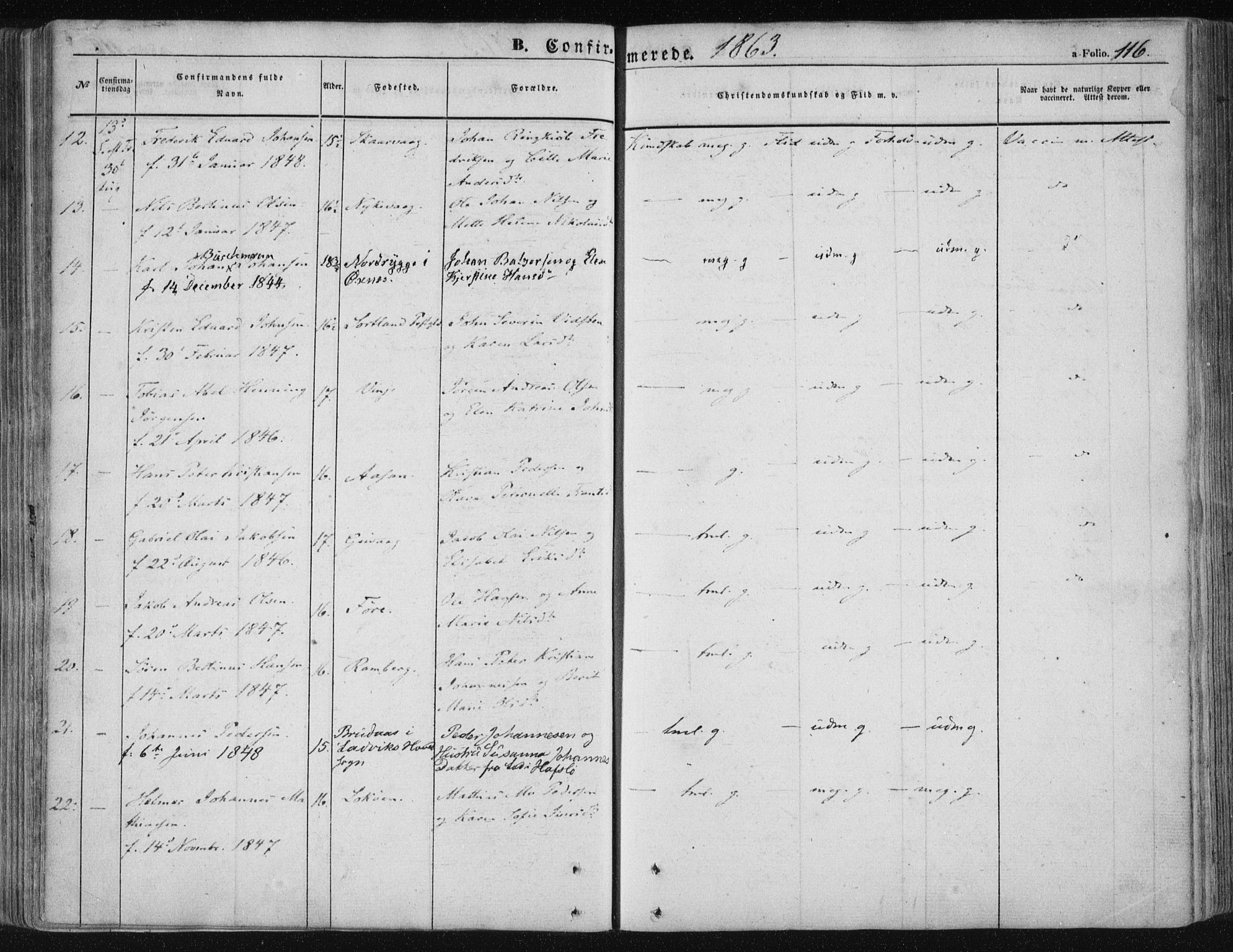 Ministerialprotokoller, klokkerbøker og fødselsregistre - Nordland, AV/SAT-A-1459/891/L1300: Parish register (official) no. 891A05, 1856-1870, p. 116