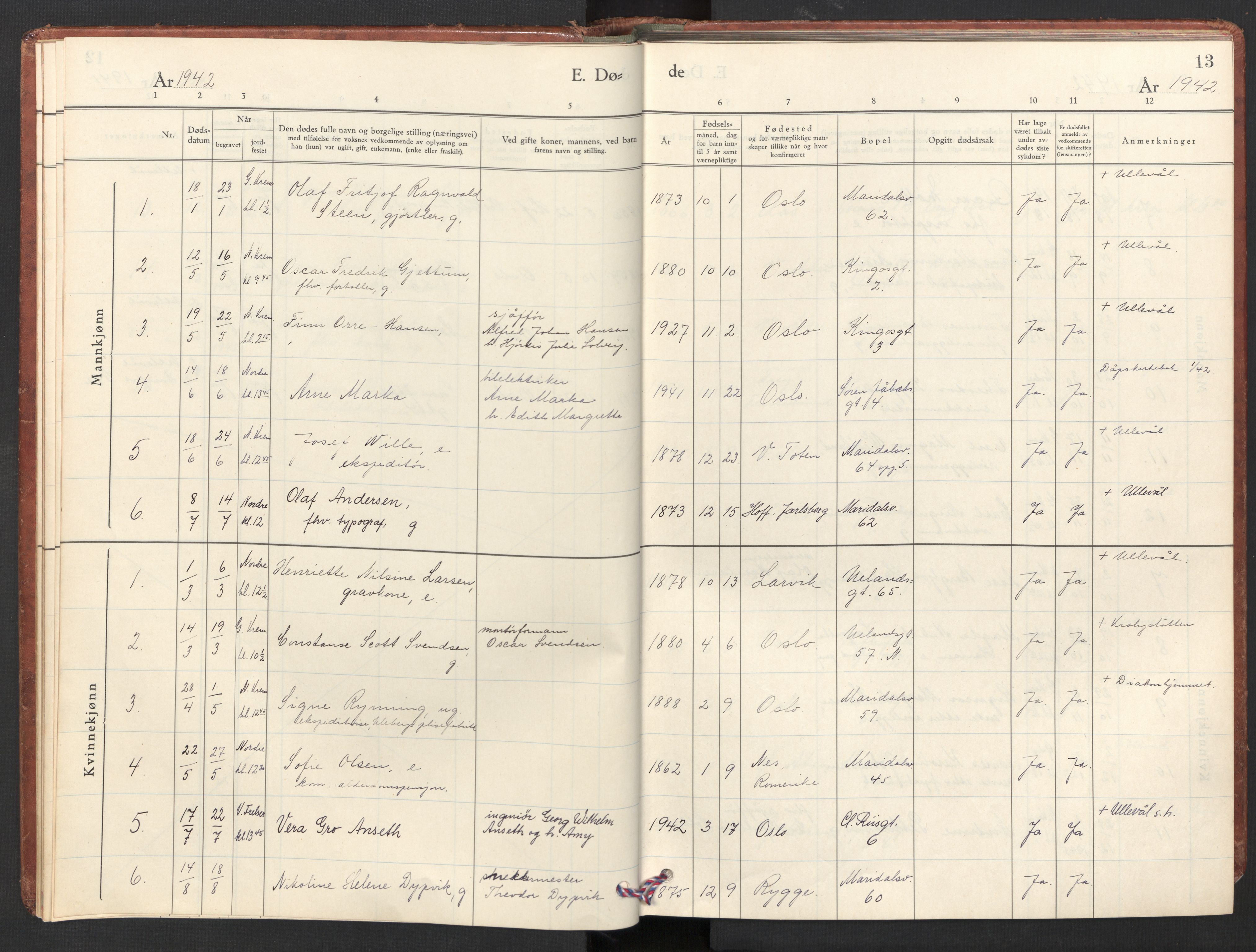 Iladalen småkirkemenighet Kirkebøker, AV/SAO-A-10326a/F/L0001: Parish register (official) no. 1, 1938-1975, p. 13