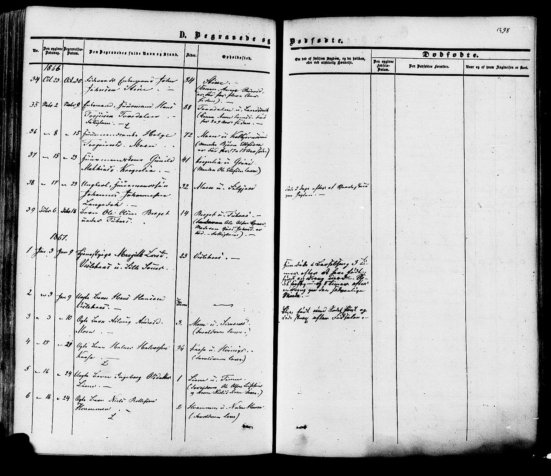 Heddal kirkebøker, SAKO/A-268/F/Fa/L0007: Parish register (official) no. I 7, 1855-1877, p. 398