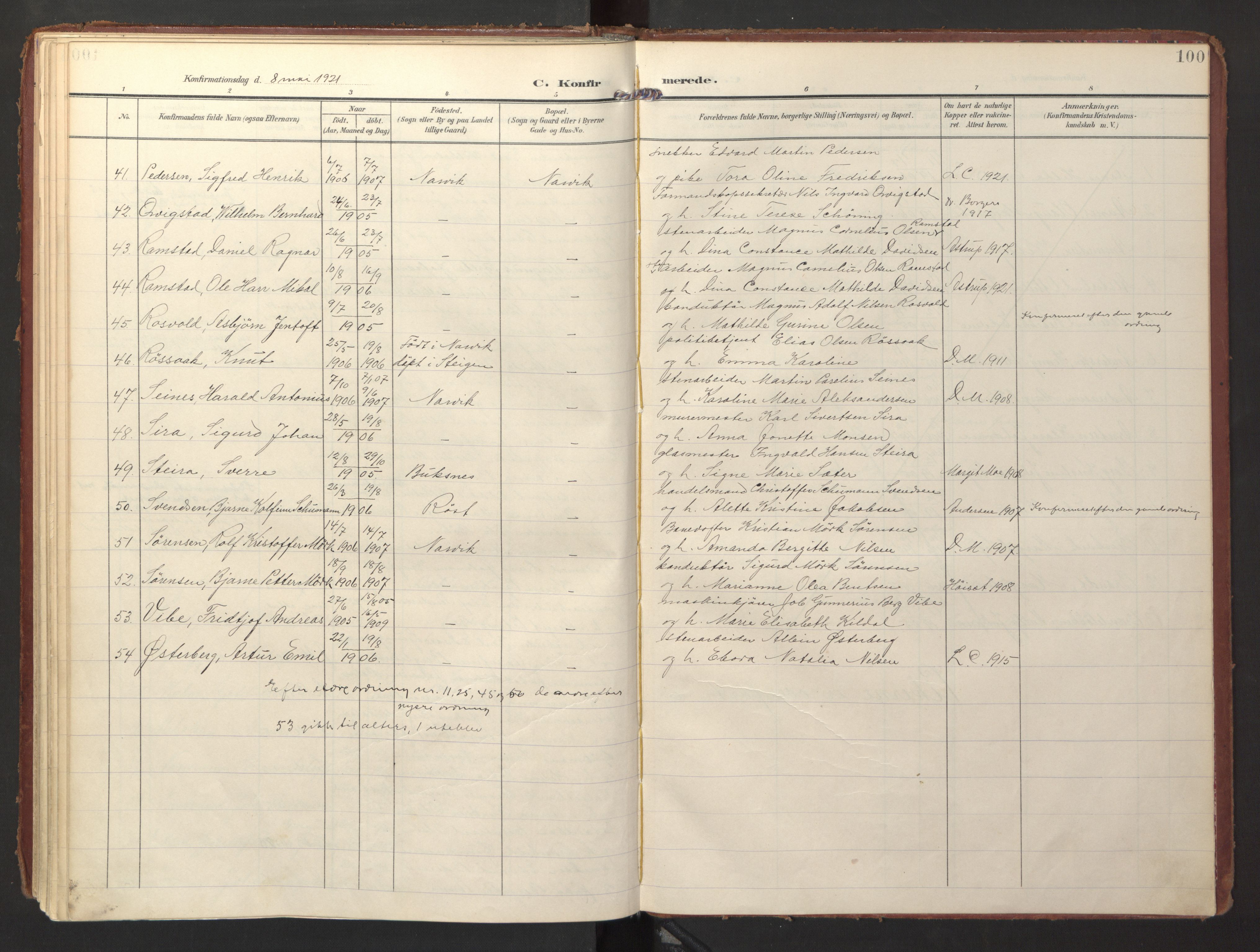 Ministerialprotokoller, klokkerbøker og fødselsregistre - Nordland, AV/SAT-A-1459/871/L0998: Parish register (official) no. 871A14, 1902-1921, p. 100