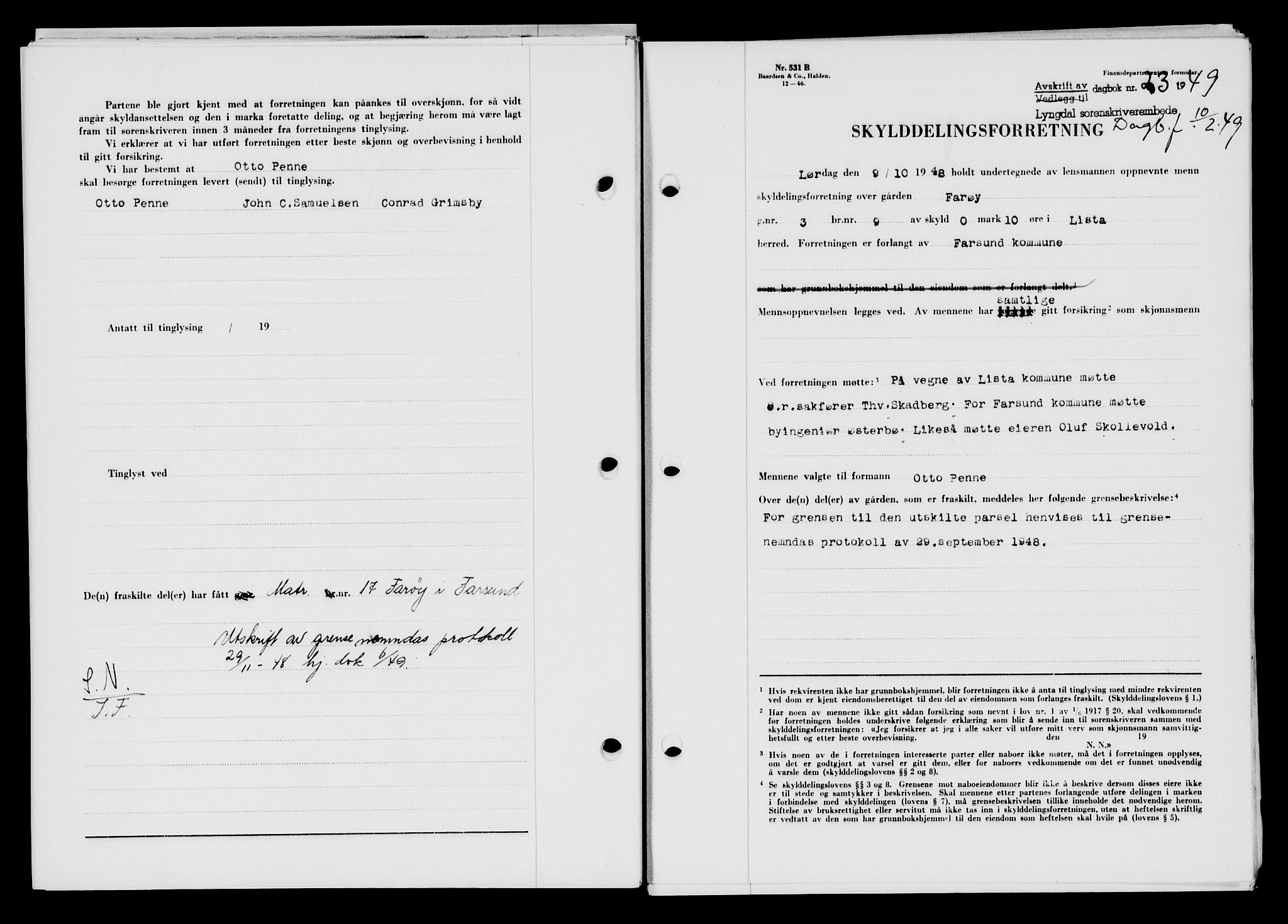 Lyngdal sorenskriveri, AV/SAK-1221-0004/G/Gb/L0663: Mortgage book no. A IX, 1948-1949, Diary no: : 23/1949