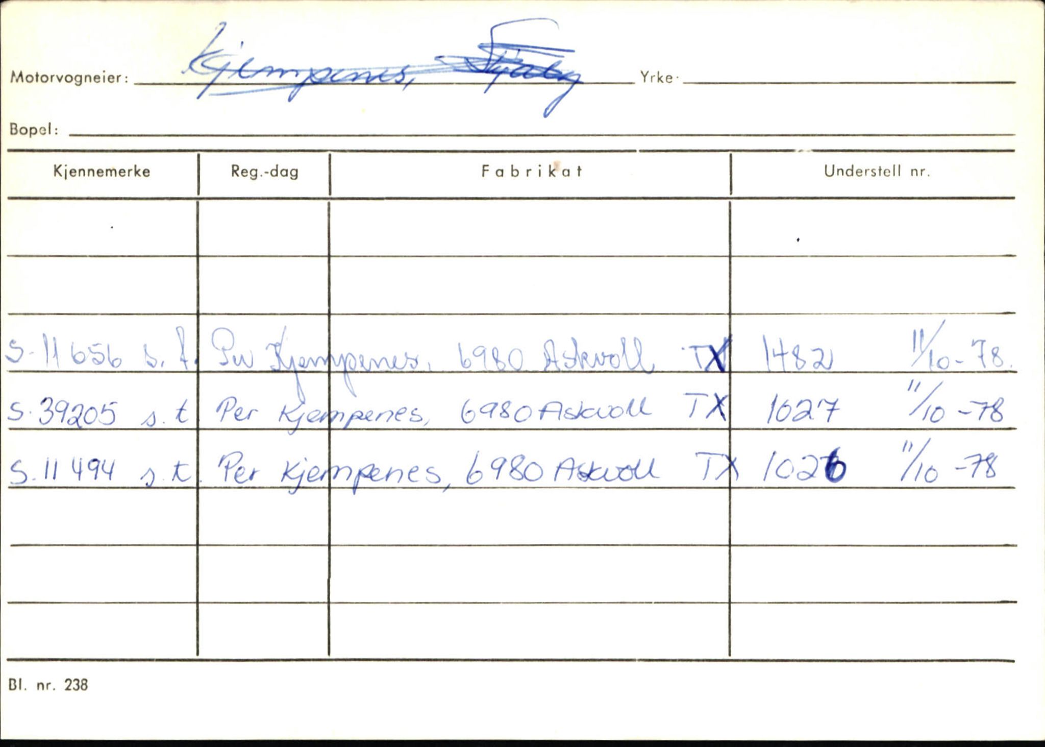 Statens vegvesen, Sogn og Fjordane vegkontor, SAB/A-5301/4/F/L0132: Eigarregister Askvoll A-Å. Balestrand A-Å, 1945-1975, p. 689