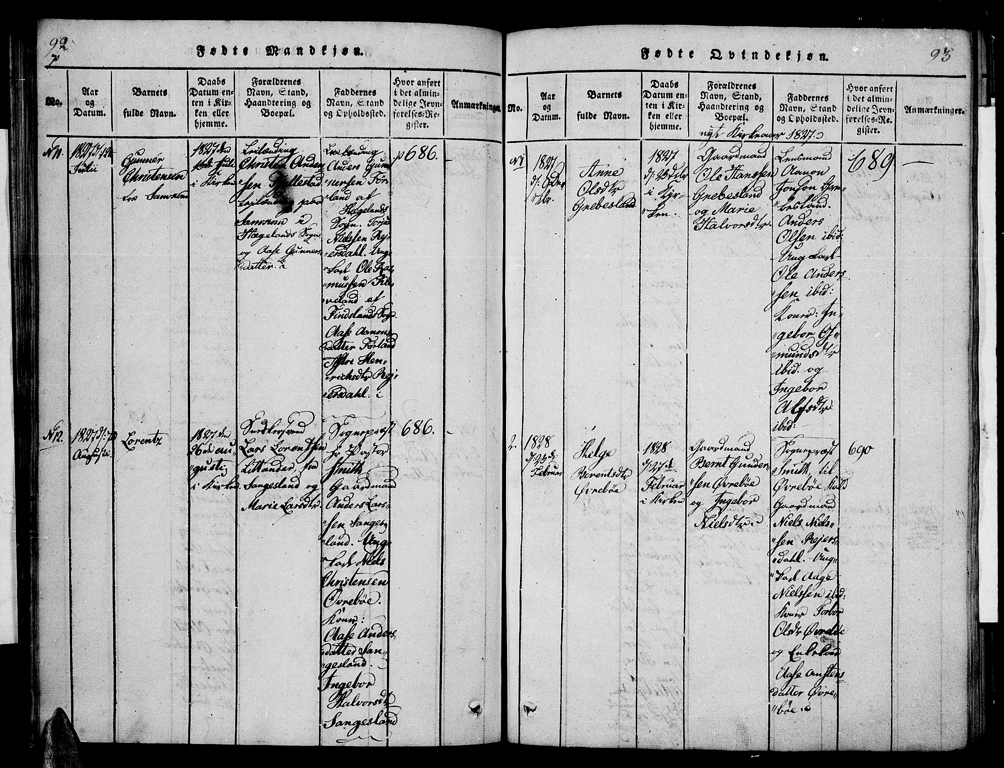 Vennesla sokneprestkontor, AV/SAK-1111-0045/Fa/Fac/L0003: Parish register (official) no. A 3, 1820-1834, p. 92-93