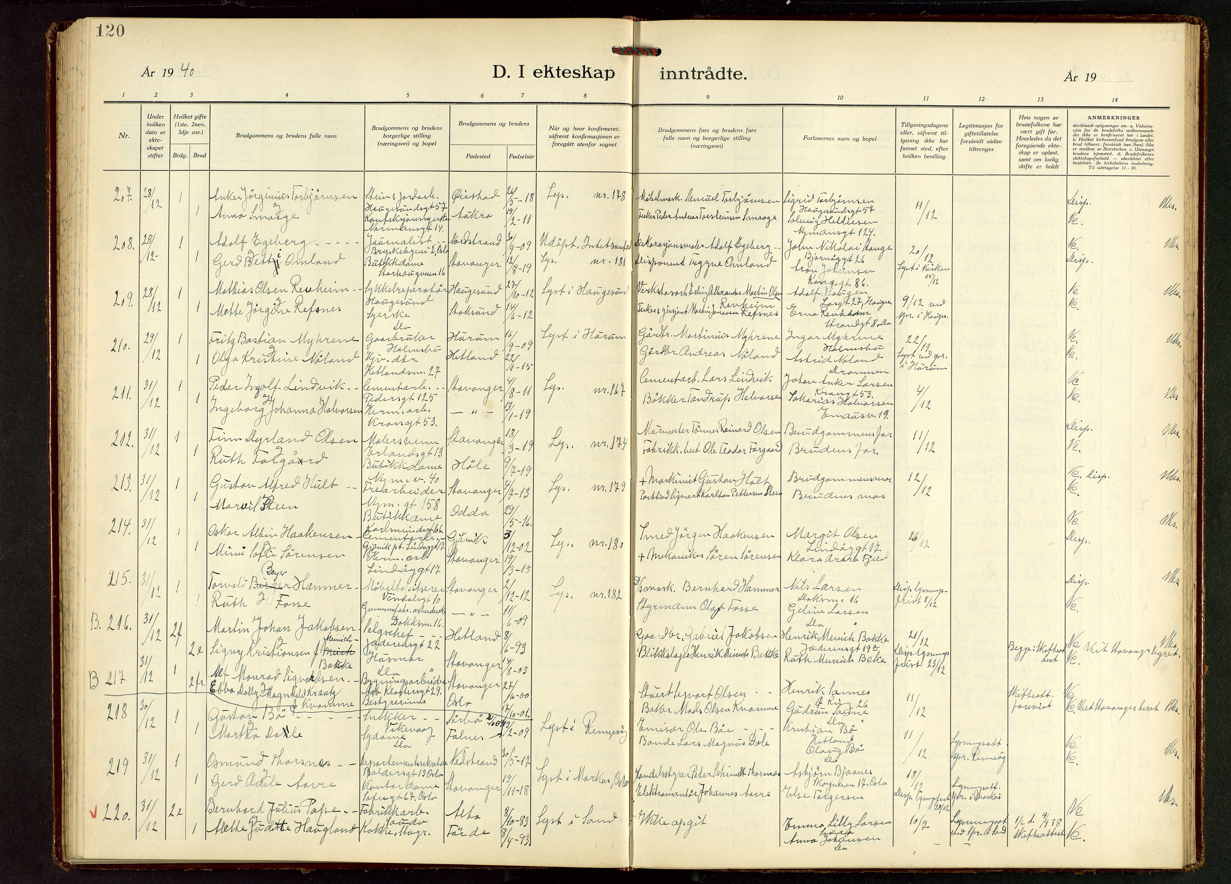 St. Johannes sokneprestkontor, SAST/A-101814/001/30/30BB/L0010: Parish register (copy) no. B 10, 1933-1946, p. 120