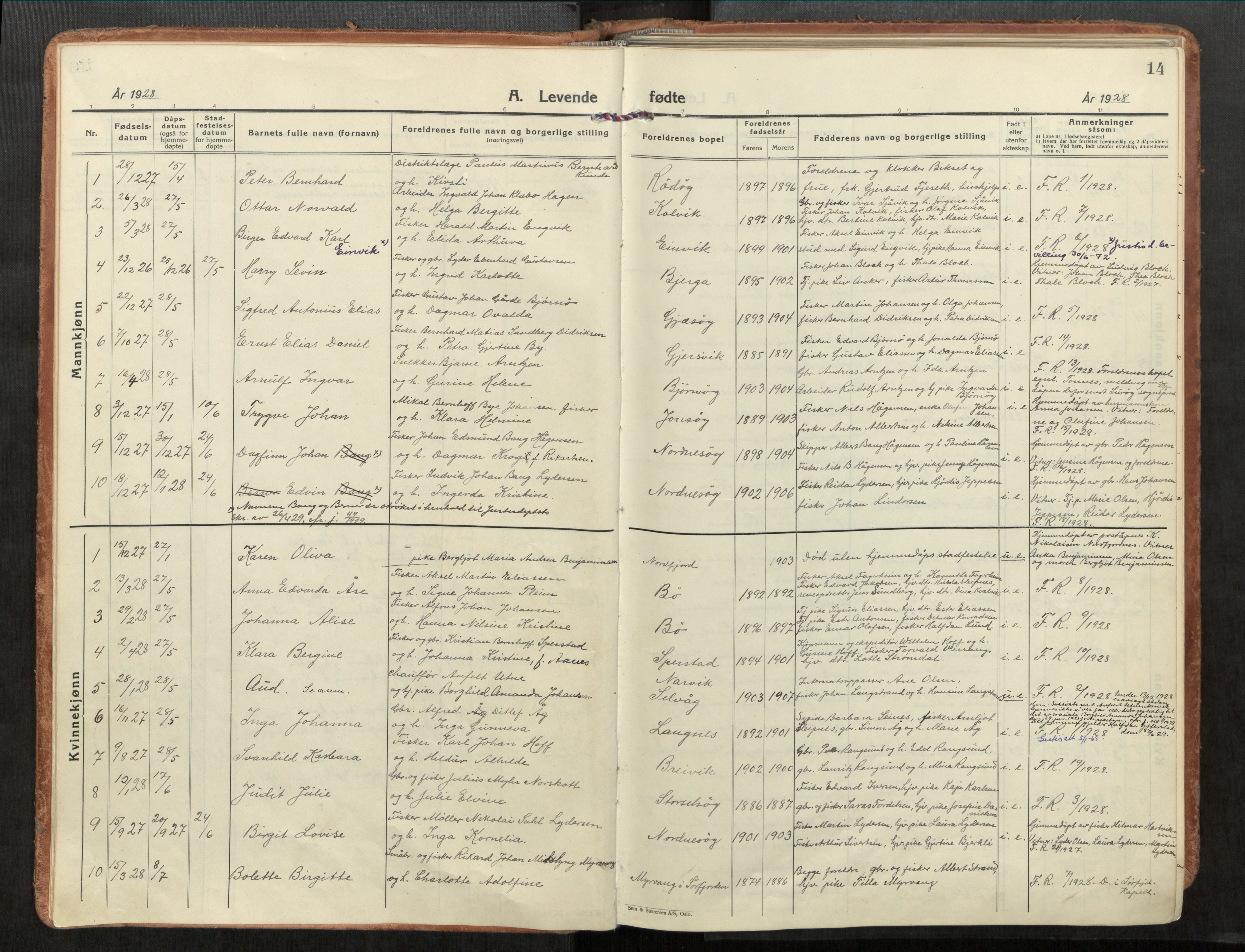Rødøy sokneprestkontor, AV/SAT-A-4397/2/H/Ha/Haa/L0001: Parish register (official) no. 1, 1926-1941, p. 14