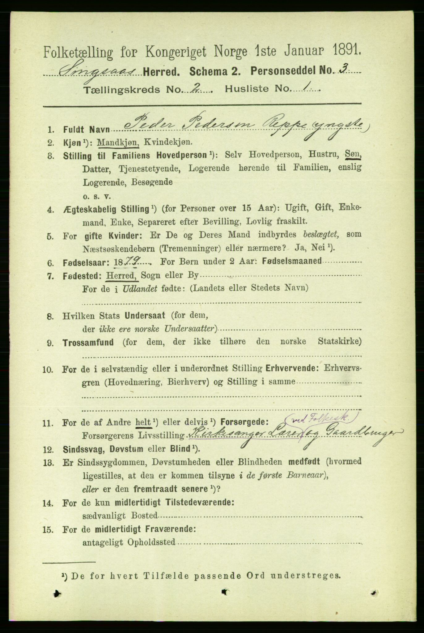 RA, 1891 census for 1646 Singsås, 1891, p. 222