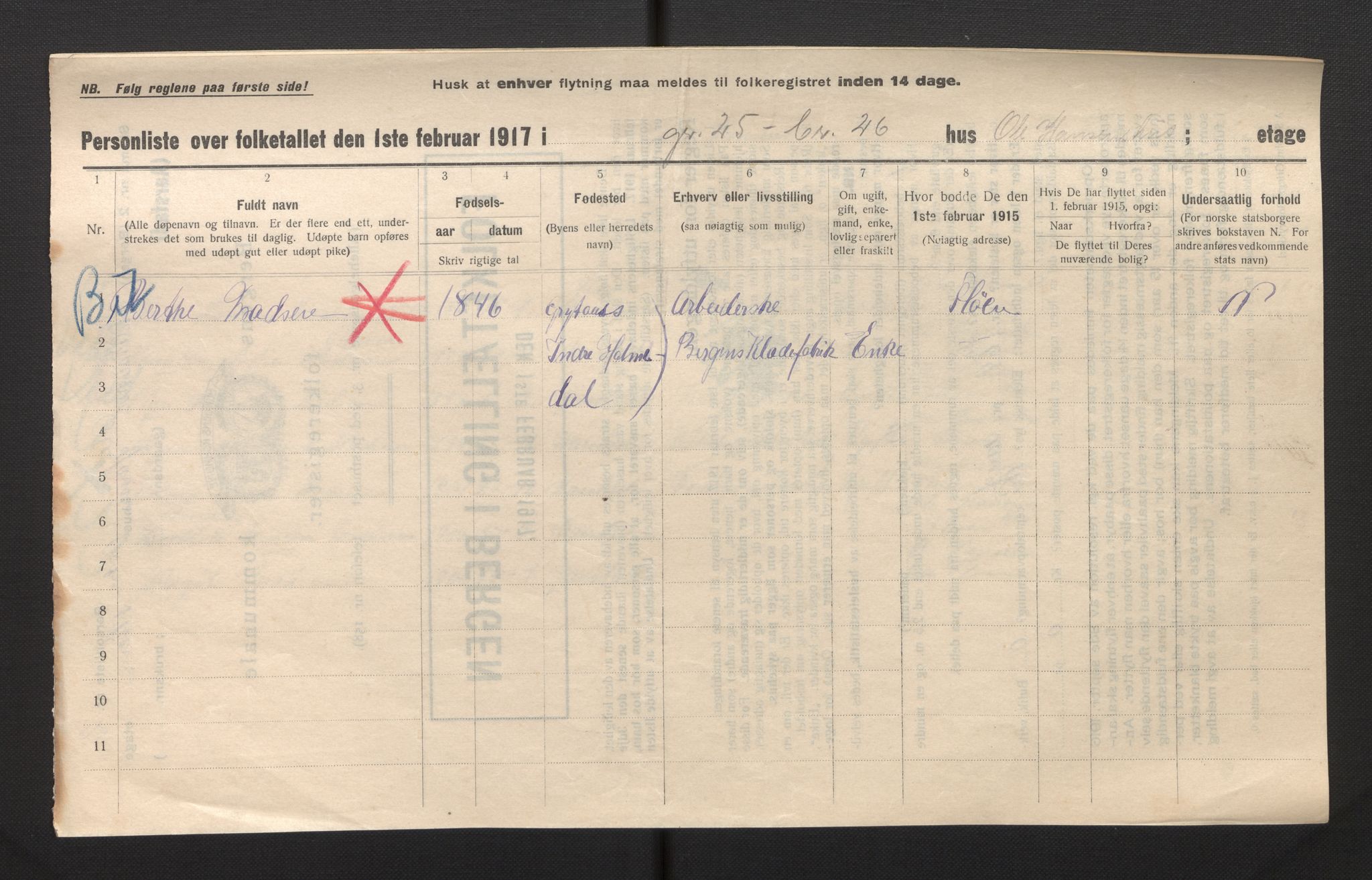 SAB, Municipal Census 1917 for Bergen, 1917, p. 54184