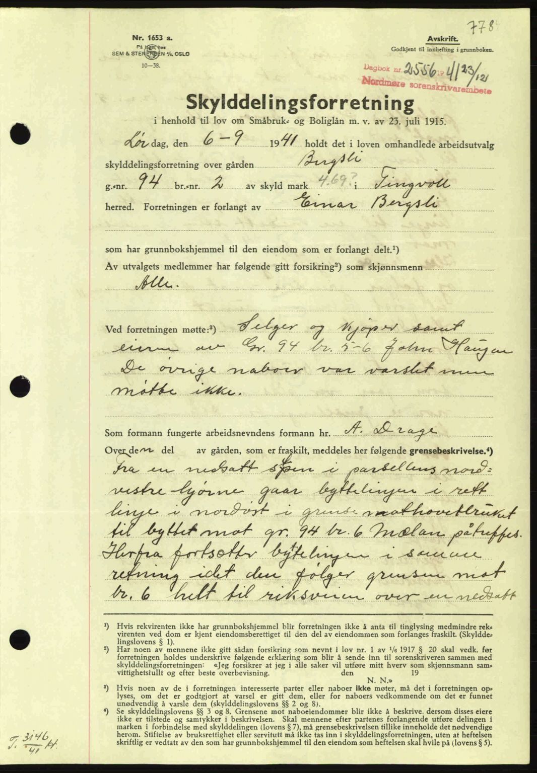 Nordmøre sorenskriveri, AV/SAT-A-4132/1/2/2Ca: Mortgage book no. A91, 1941-1942, Diary no: : 2556/1941