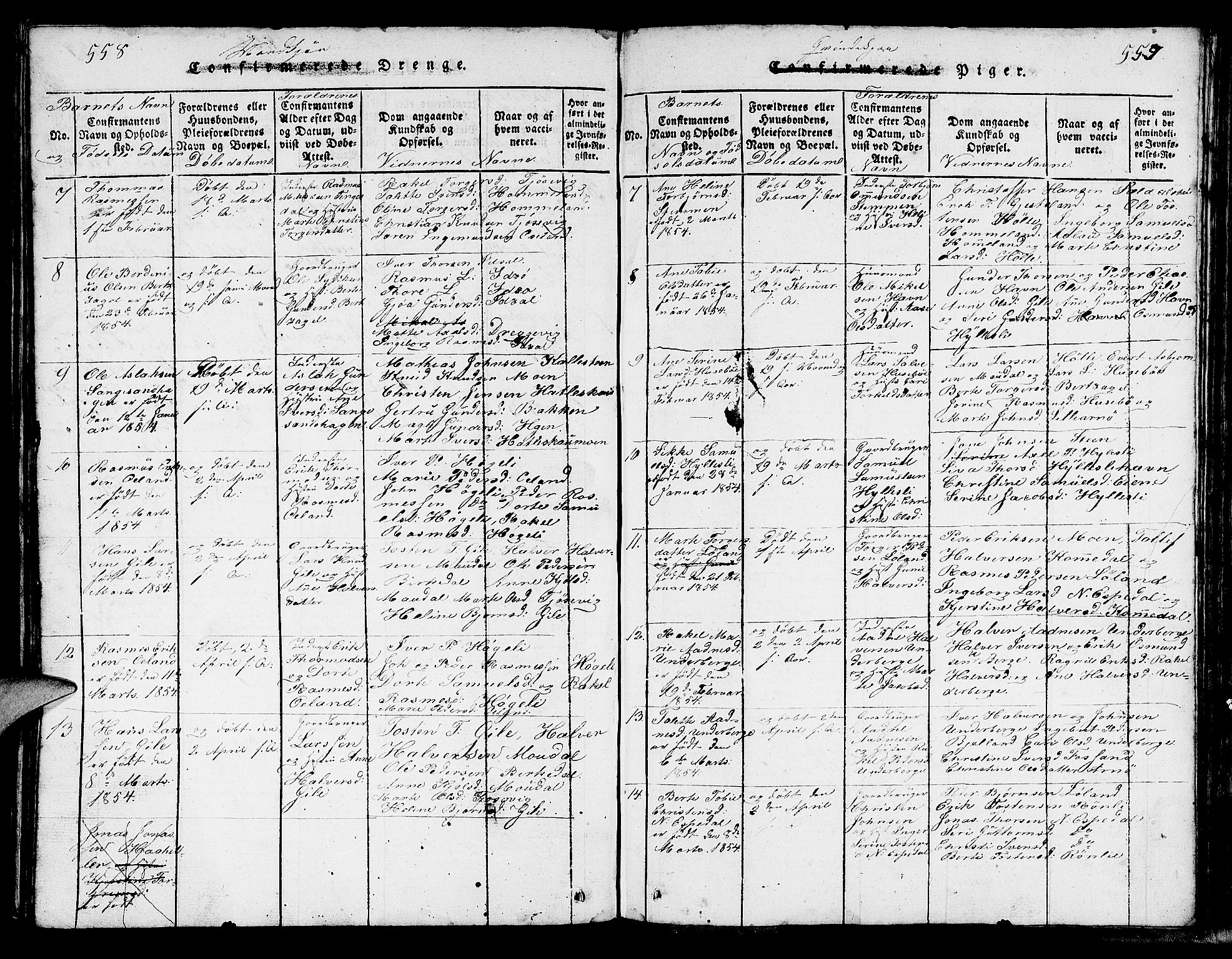 Strand sokneprestkontor, SAST/A-101828/H/Ha/Hab/L0002: Parish register (copy) no. B 2, 1816-1854, p. 558-559