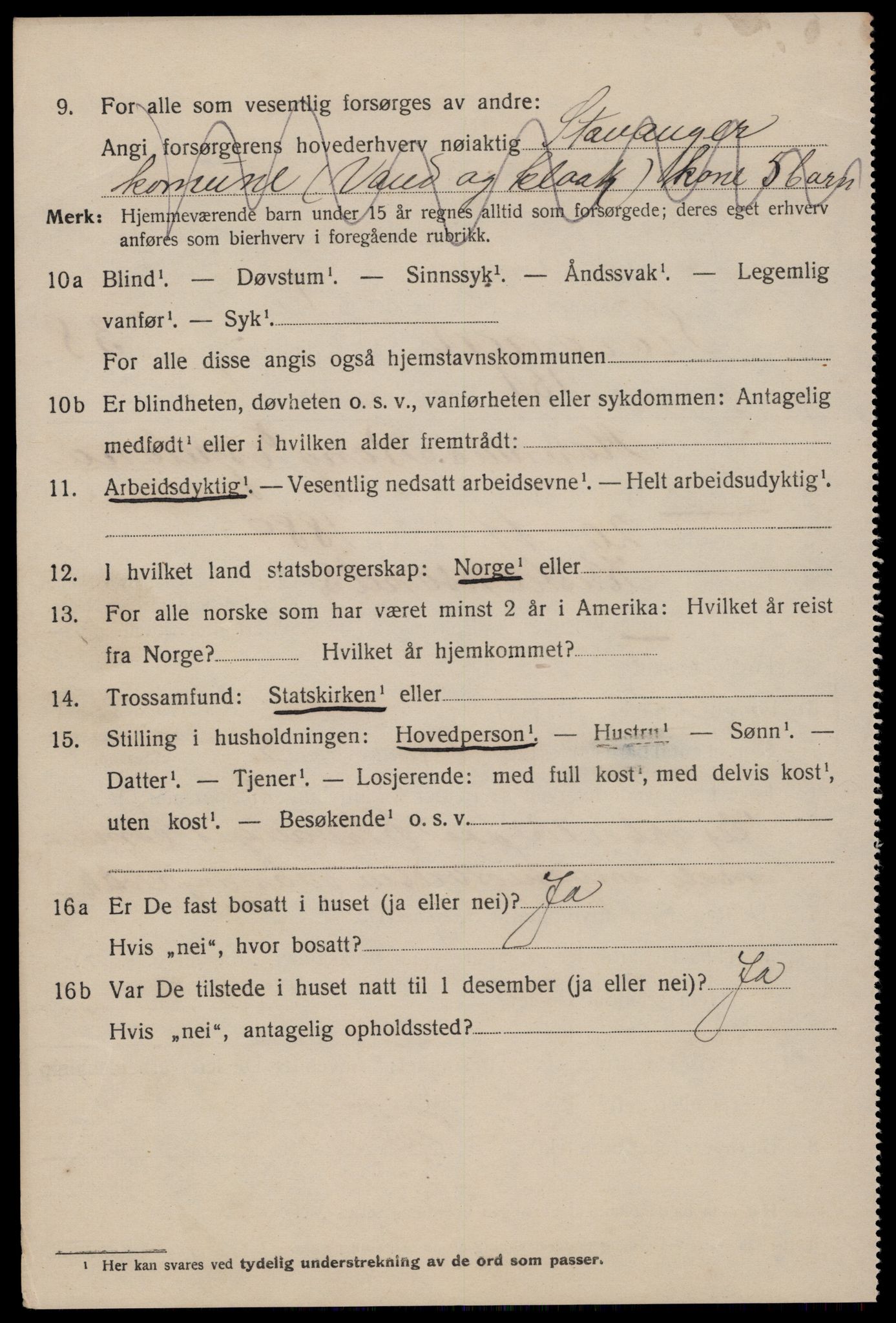 SAST, 1920 census for Stavanger, 1920, p. 99449