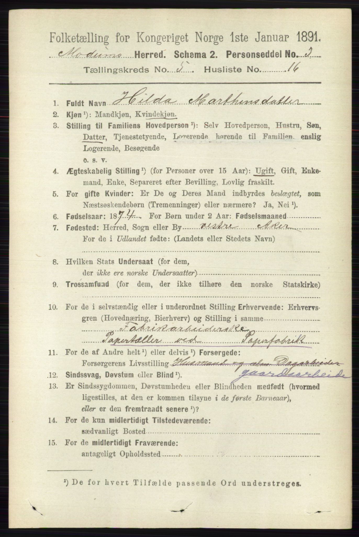 RA, 1891 census for 0623 Modum, 1891, p. 1560