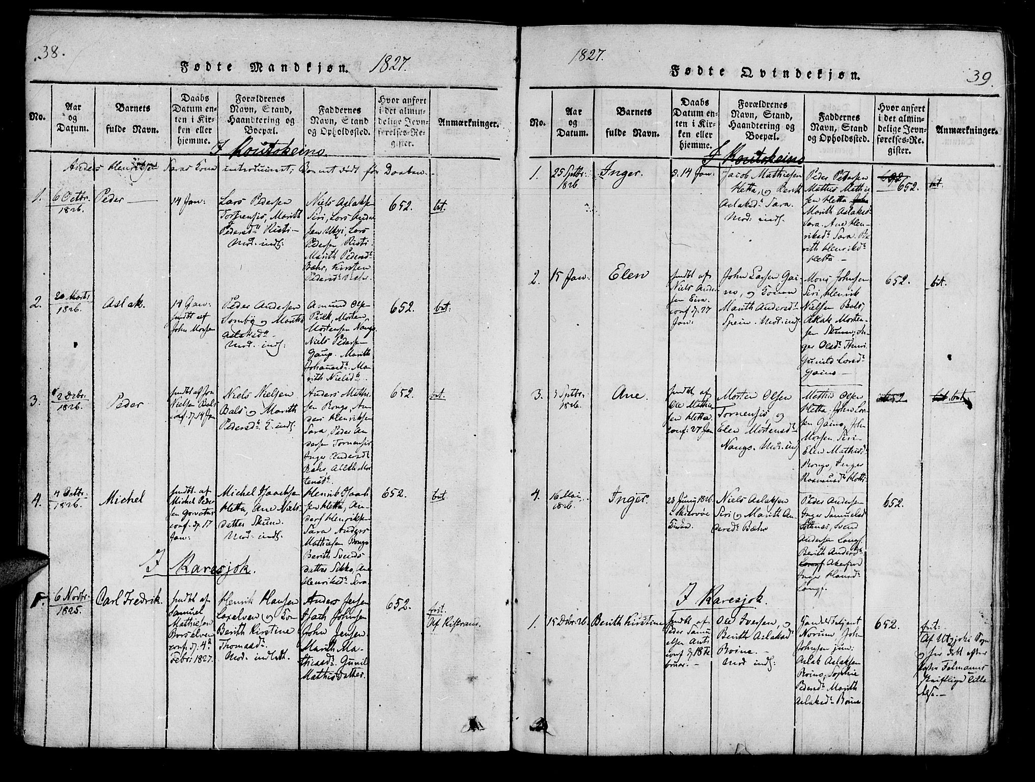 Kistrand/Porsanger sokneprestembete, SATØ/S-1351/H/Ha/L0010.kirke: Parish register (official) no. 10, 1821-1842, p. 38-39