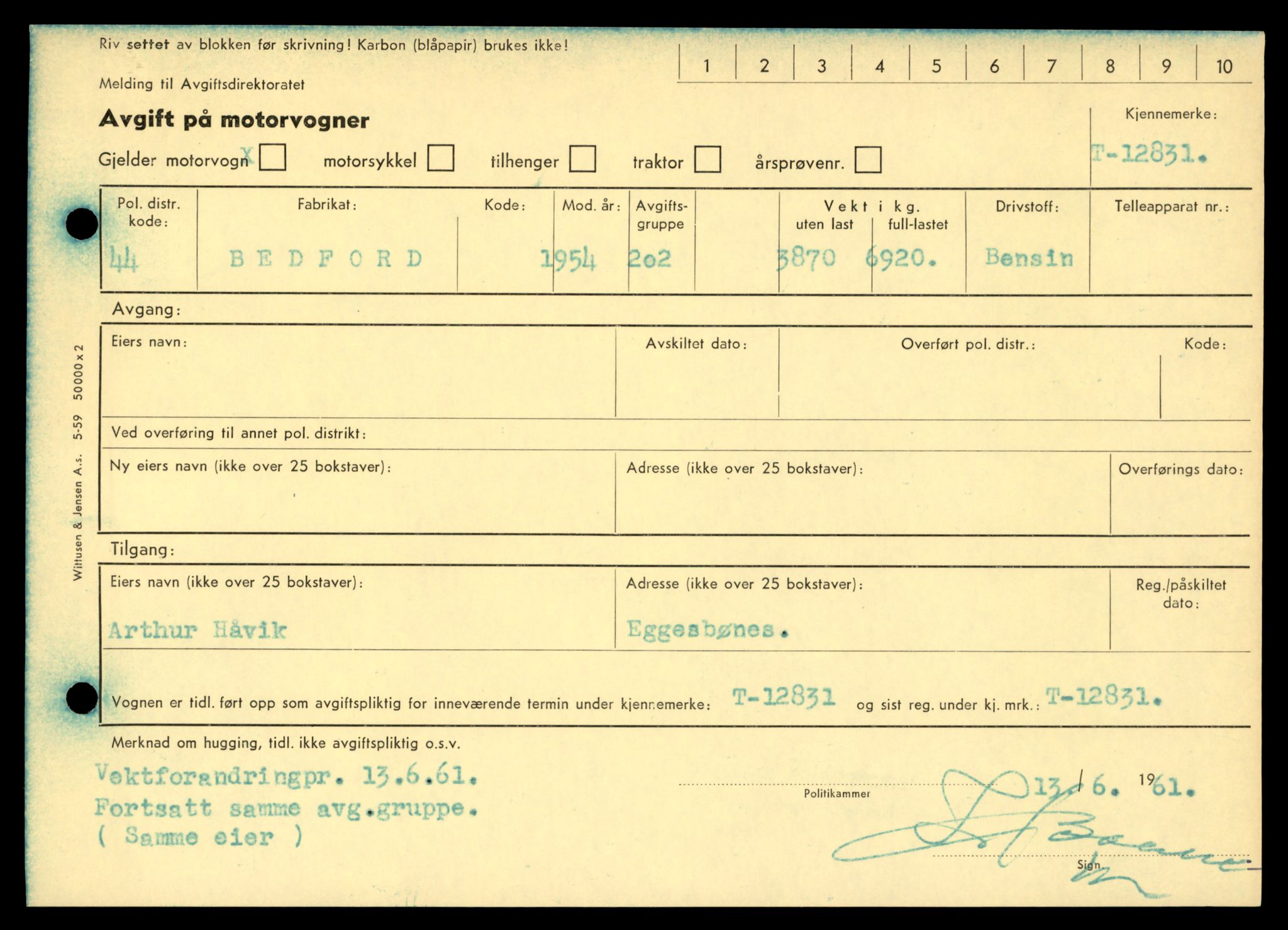 Møre og Romsdal vegkontor - Ålesund trafikkstasjon, AV/SAT-A-4099/F/Fe/L0036: Registreringskort for kjøretøy T 12831 - T 13030, 1927-1998, p. 17