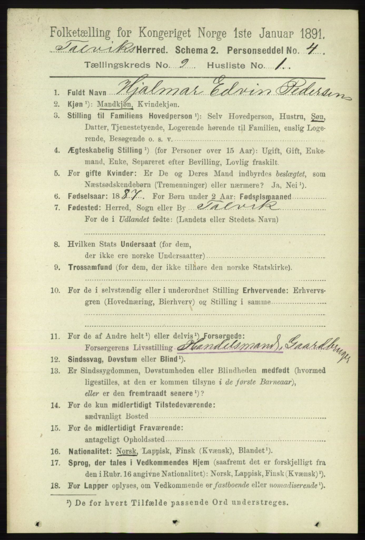 RA, 1891 census for 2013 Talvik, 1891, p. 2173