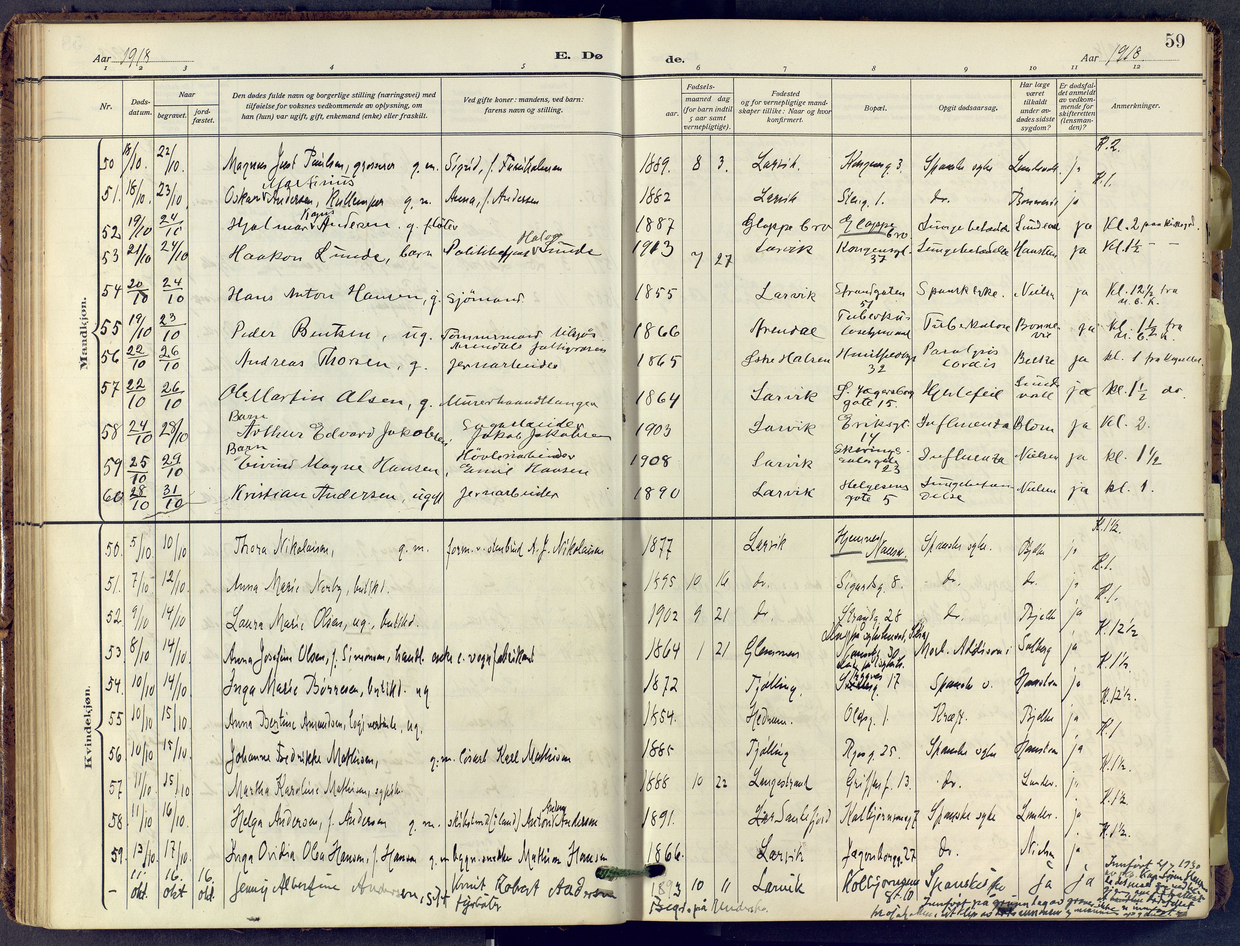 Larvik kirkebøker, SAKO/A-352/F/Fa/L0013: Parish register (official) no. I 13, 1910-1960, p. 59