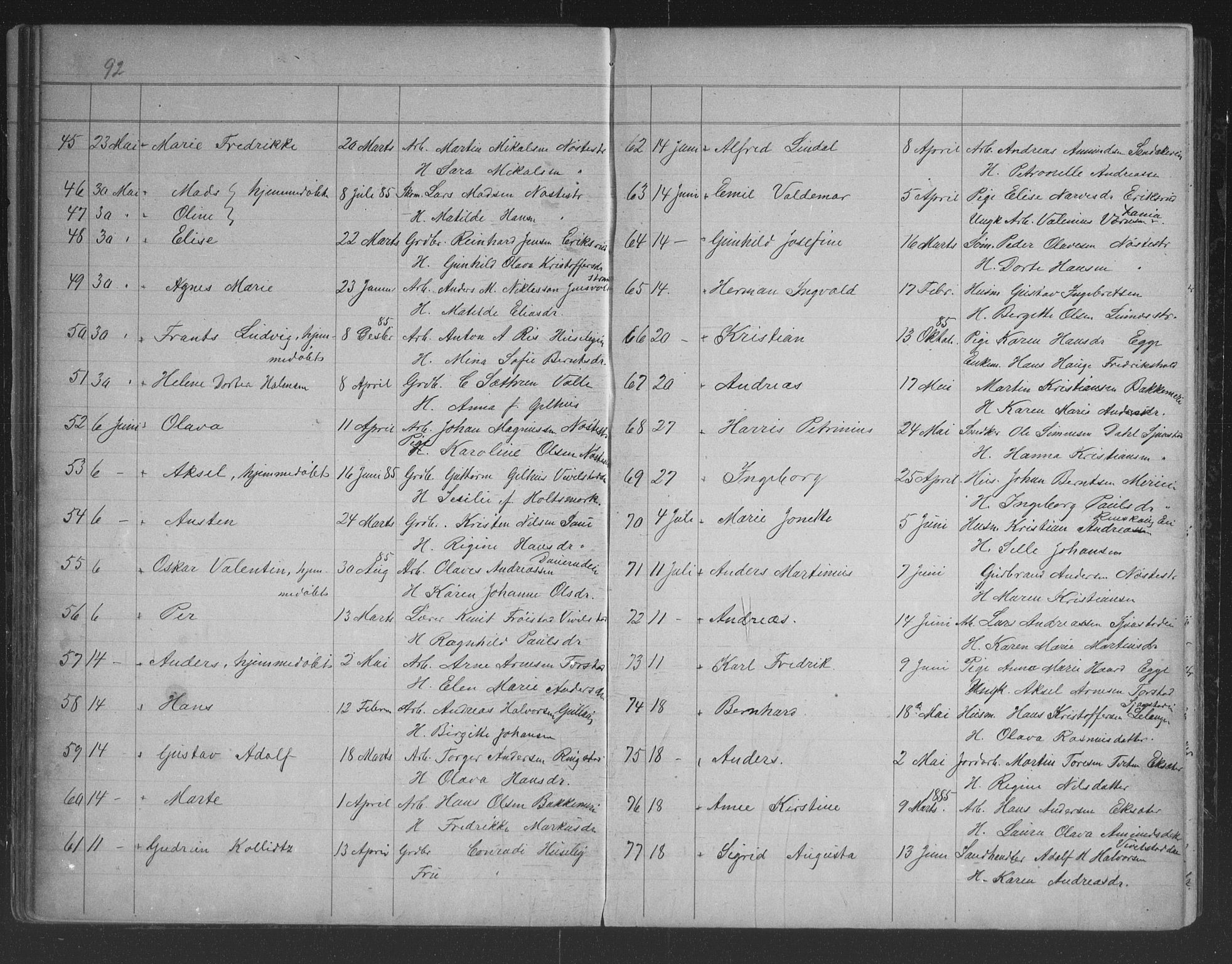 Lier kirkebøker, AV/SAKO-A-230/G/Gb/L0001: Parish register (copy) no. II 1, 1874-1898, p. 92-93