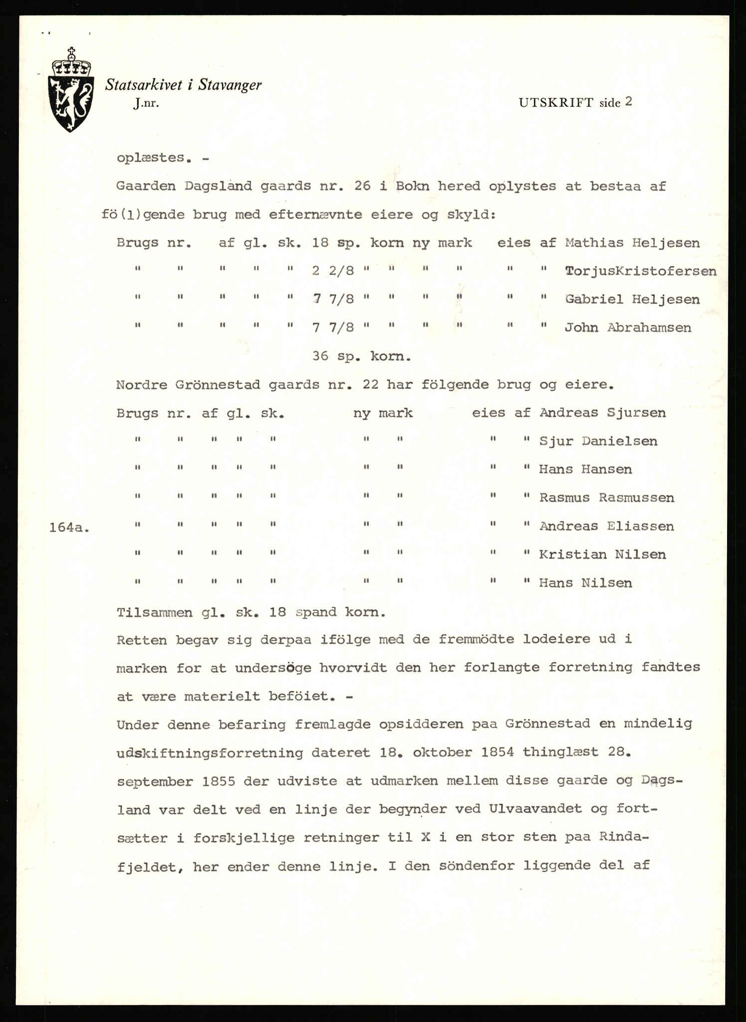 Statsarkivet i Stavanger, AV/SAST-A-101971/03/Y/Yj/L0013: Avskrifter sortert etter gårdsnavn: Bæreim - Dalen, 1750-1930, p. 412